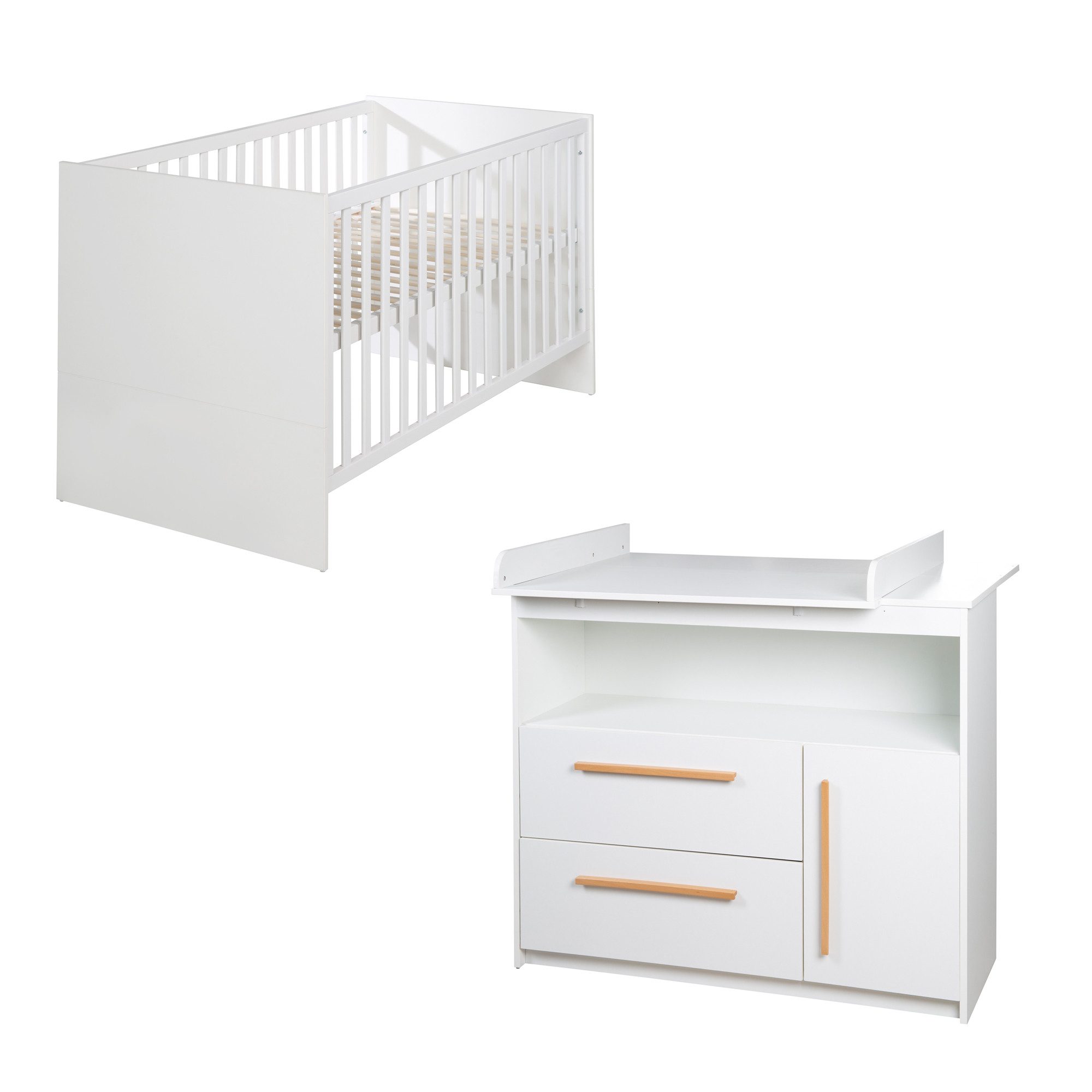 roba® Babymöbel-Set Lilo 2-teilig, höhenverstellbar & Schlupfsprossen - Wickelansatz variabel montierbar