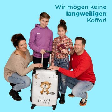 NoBoringSuitcases.com© Koffer Zitat - Glücklich sein - Biber - Illustration 67x43x25cm, 4 Rollen, Mittelgroßer Koffer für Kinder, Trolley