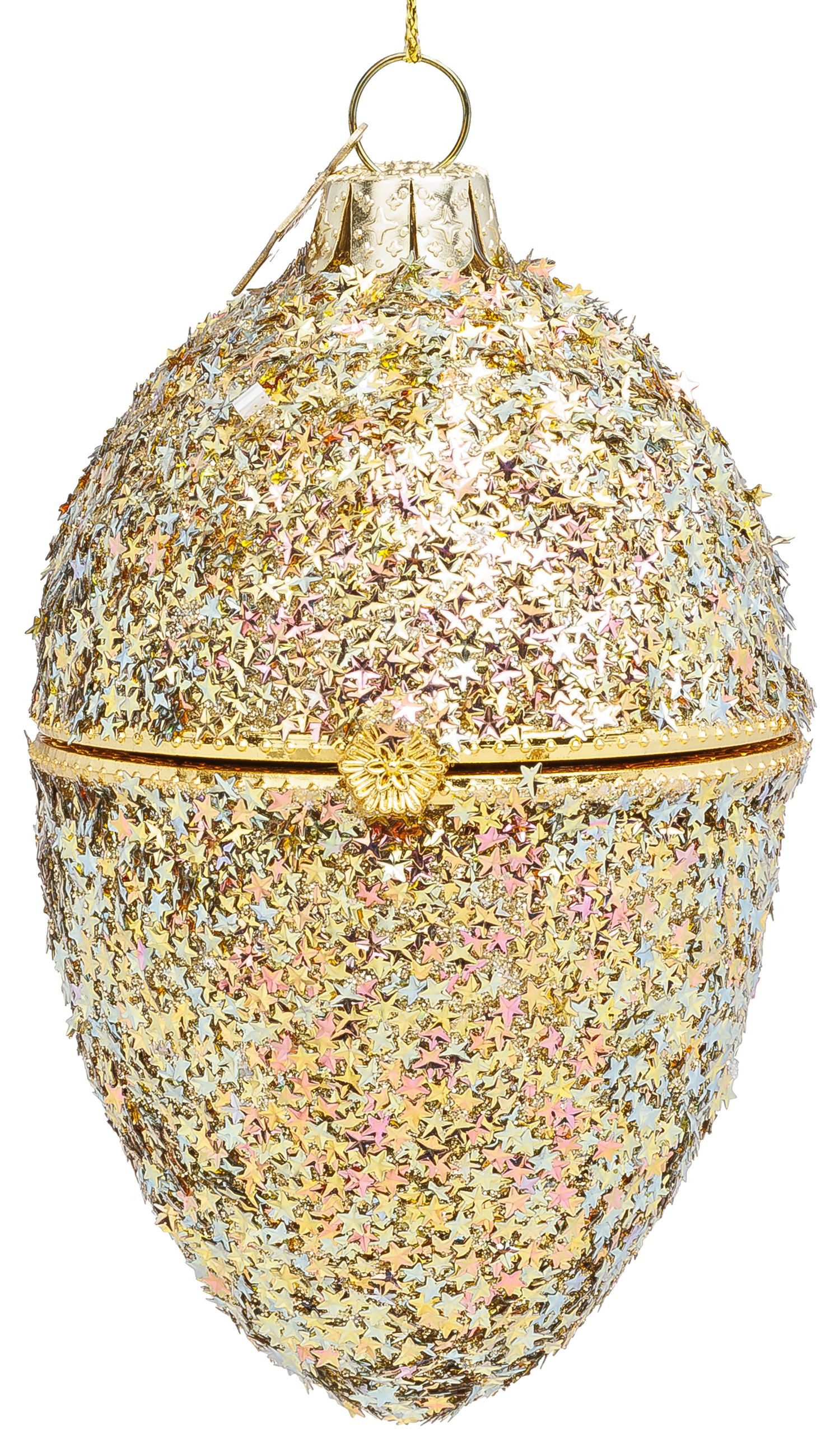 SIKORA Weihnachtsbaumkugel Ei Goldglitter besondere Weihnachtskugel Glas Anhänger – BS031, Christbaumschmuck Deko - traditionell, witzig & außergewöhnlich