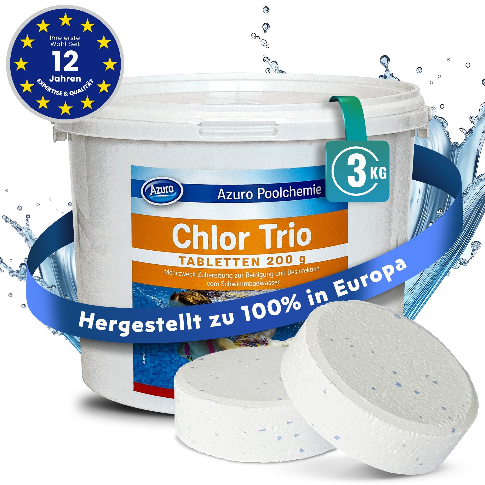 Azuro Chlortabletten Poolpflege Chlortabs 200g langsamlöslich, Chlor Langzeittabletten, (1kg, 3kg, 5kg, Hergestellt in Europa), zur …