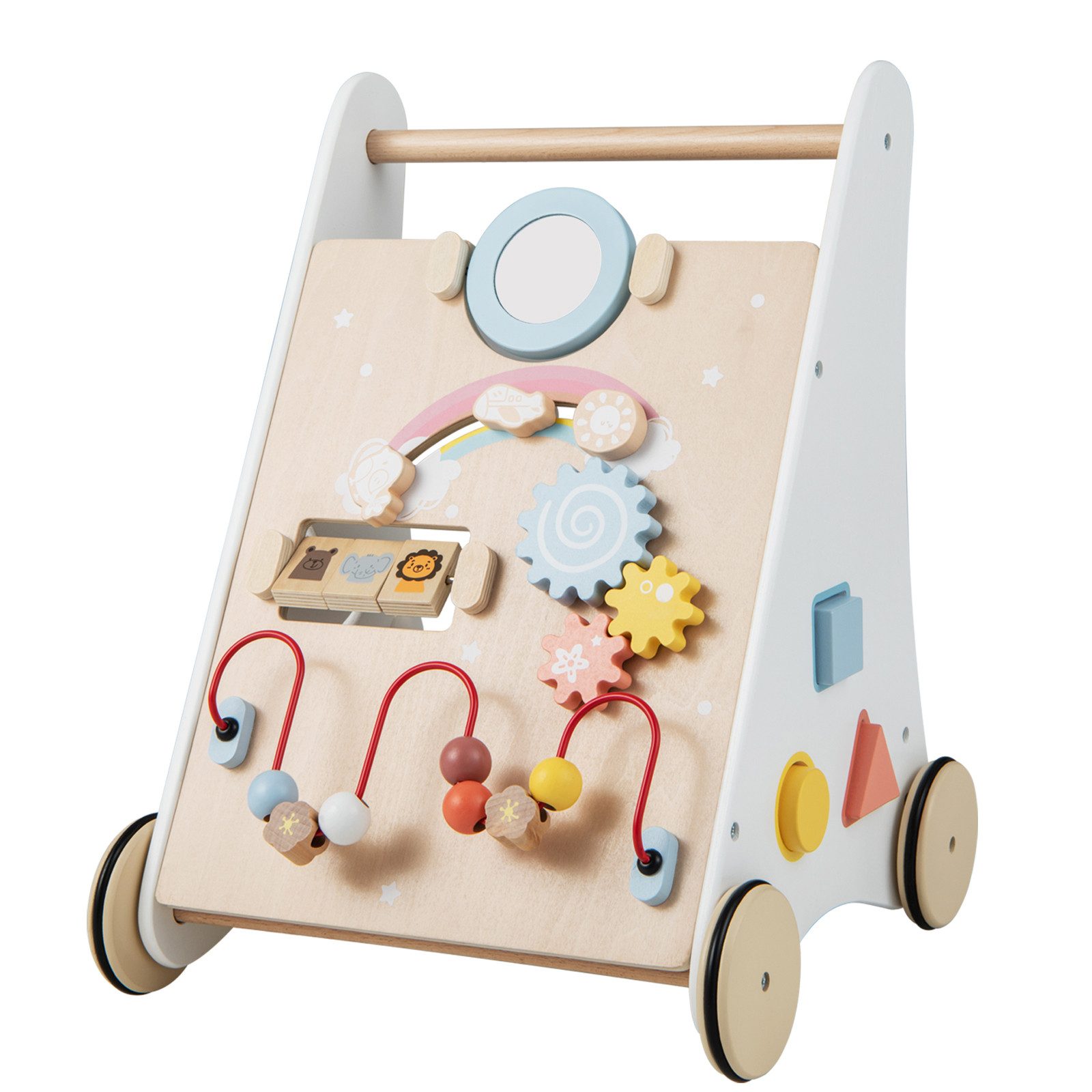COSTWAY Babywalker Lauflernwagen, 7 in 1 mit Bauklötzen, aus Holz