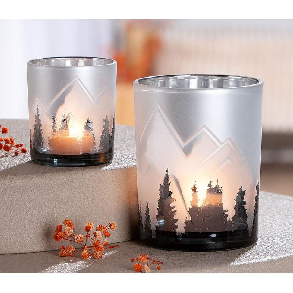 GILDE Kerzenhalter Windlicht Alpenpanorama Bergmotiv (12,5cm)