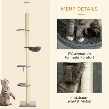 PawHut Kratzbaum mit Hängematte, inkl. Deckenspanner, Deckenhoch, BxTxH: 40x40x230-250 cm