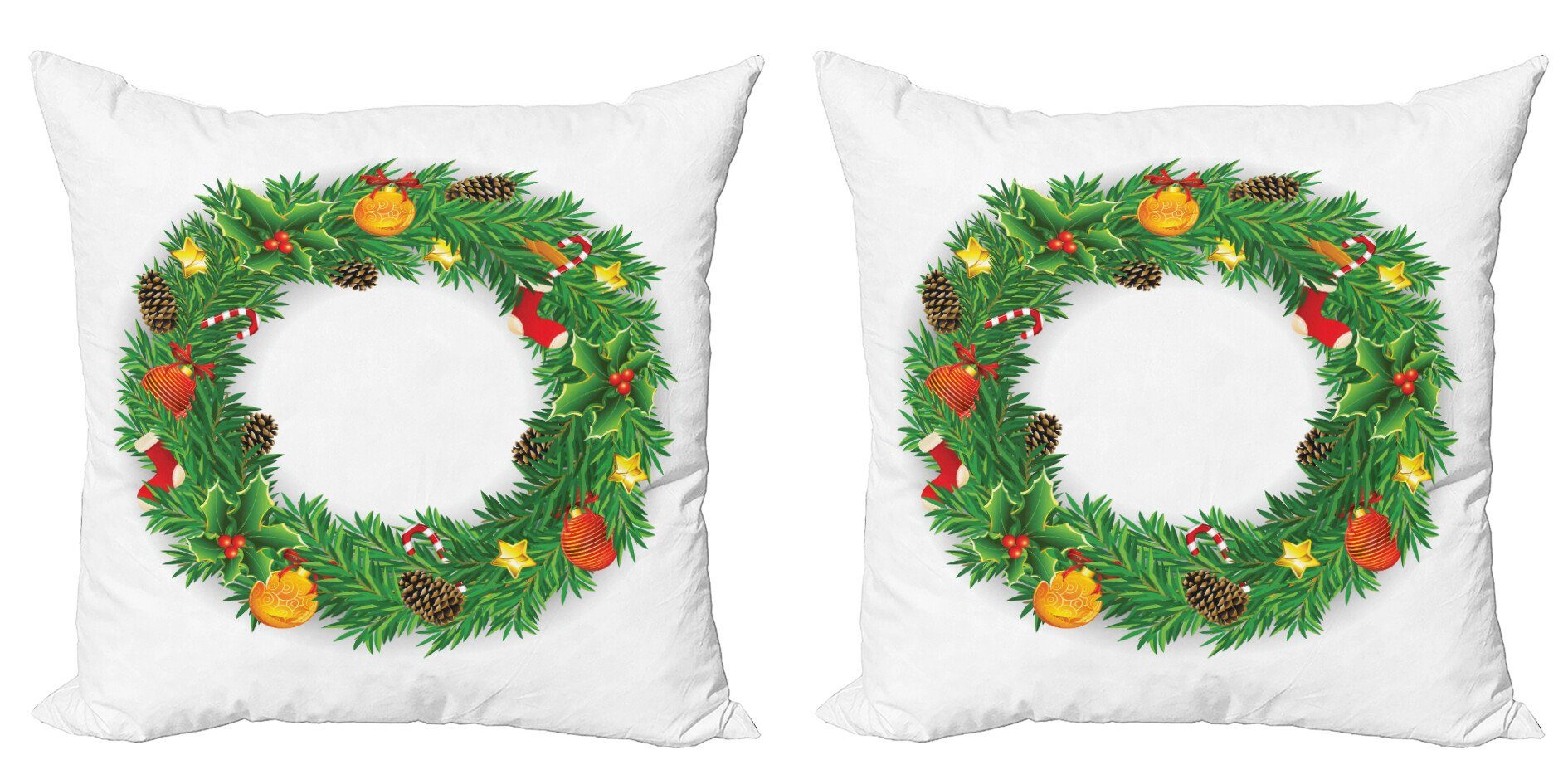 Kissenbezüge Modern Accent Doppelseitiger Digitaldruck, Abakuhaus (2 Stück), Weihnachten Evergreen Kranz Kunst