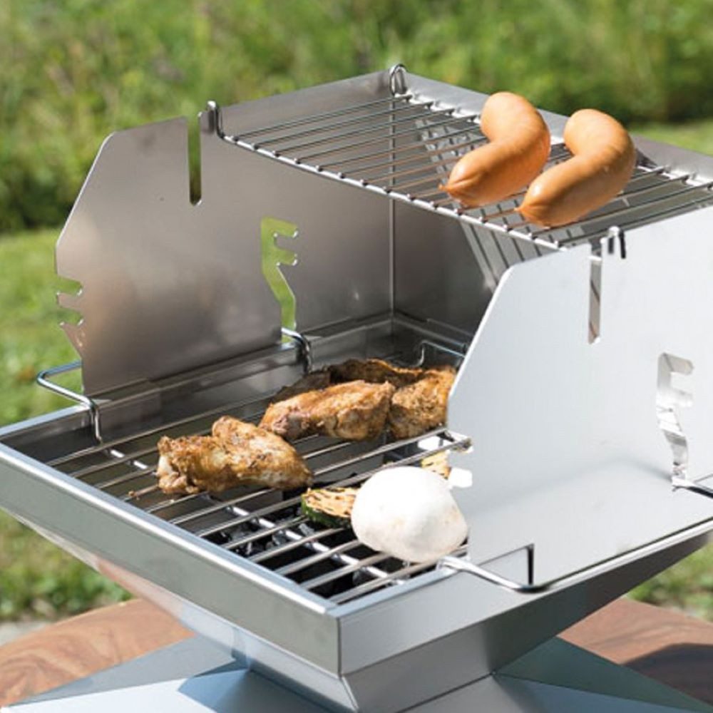 Thüros Holzkohlegrill T1 Direkt Plus Set, inkl. Windansteckblech & Warmhalterost, Edelstahl