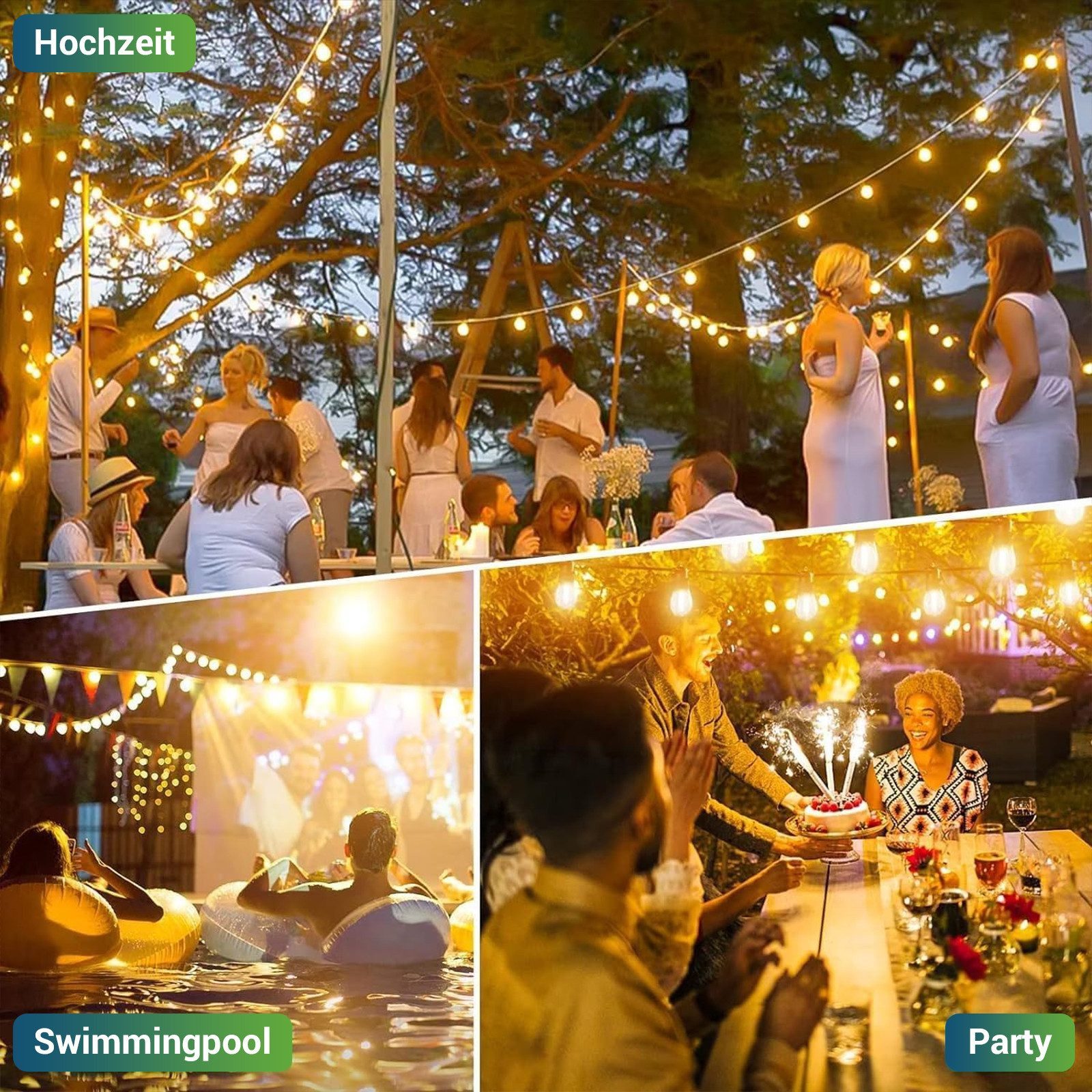 Elegear Lichterkette LED Lichterkette Outdoor 16/31m Balkonlampen Gartenlam günstig online kaufen