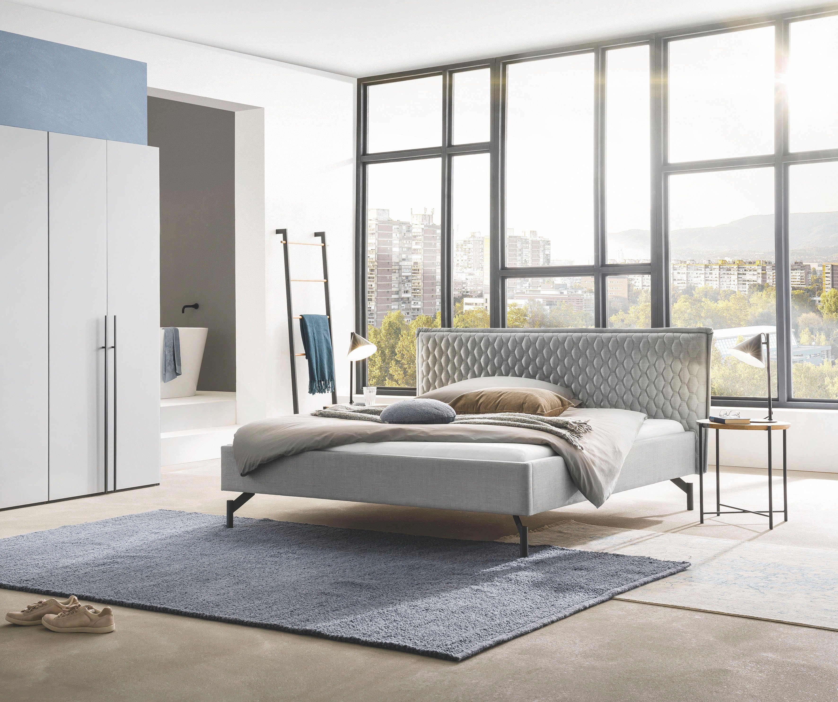 HASENA Polsterbett Nardo, in schönem Strukturstoff, mit trendiger Wabensteppung und Stehsaum