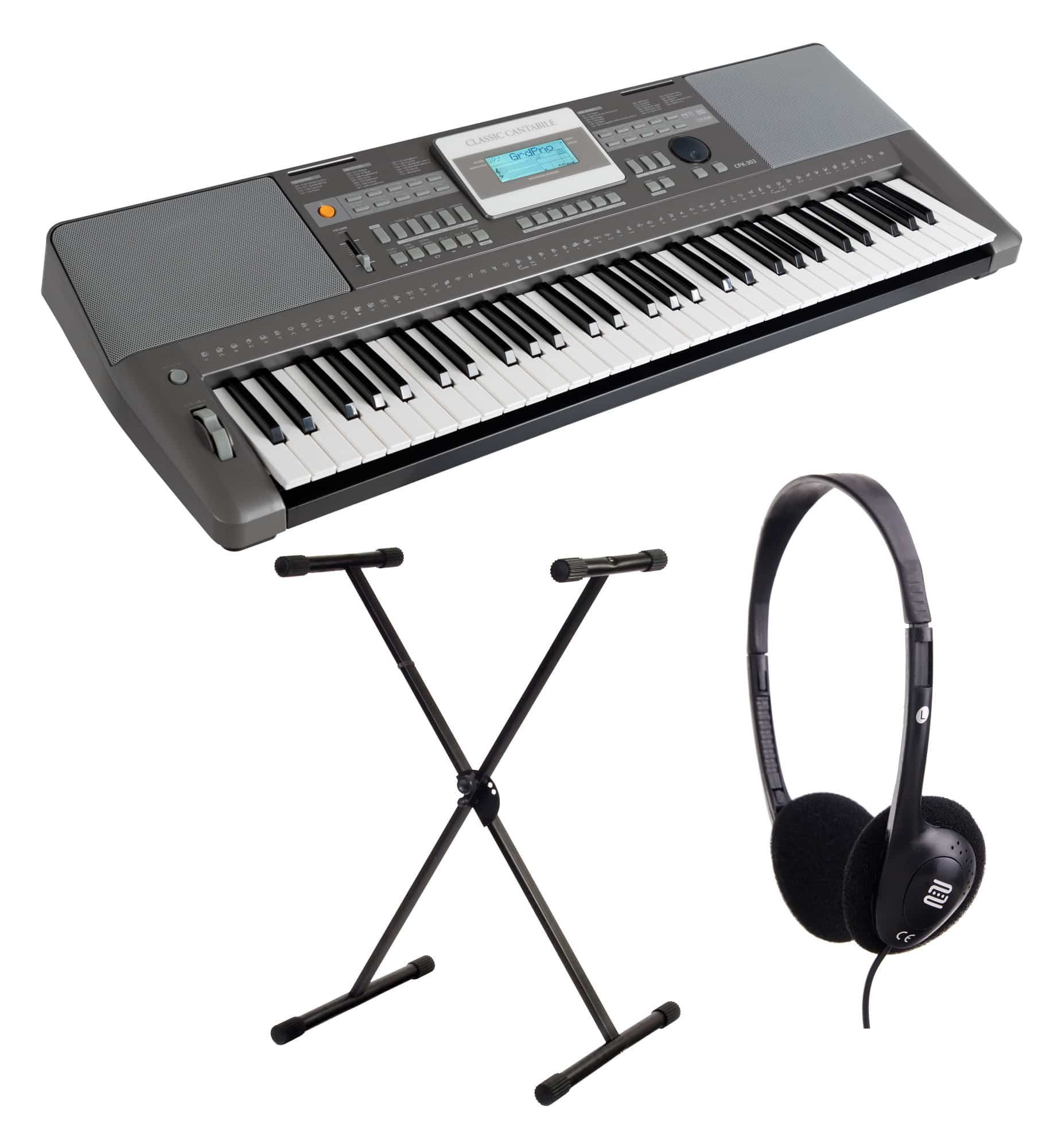 Classic Cantabile Home Keyboard CPK-303 - Arranger-Keyboard mit 61 anschlagdynamischen Tasten, (Spar-Set, 3 tlg., inkl. Keyboardständer und Kopfhörer), 508 Klänge, USB, DSP-Klangprozessor und Begleitautomatik