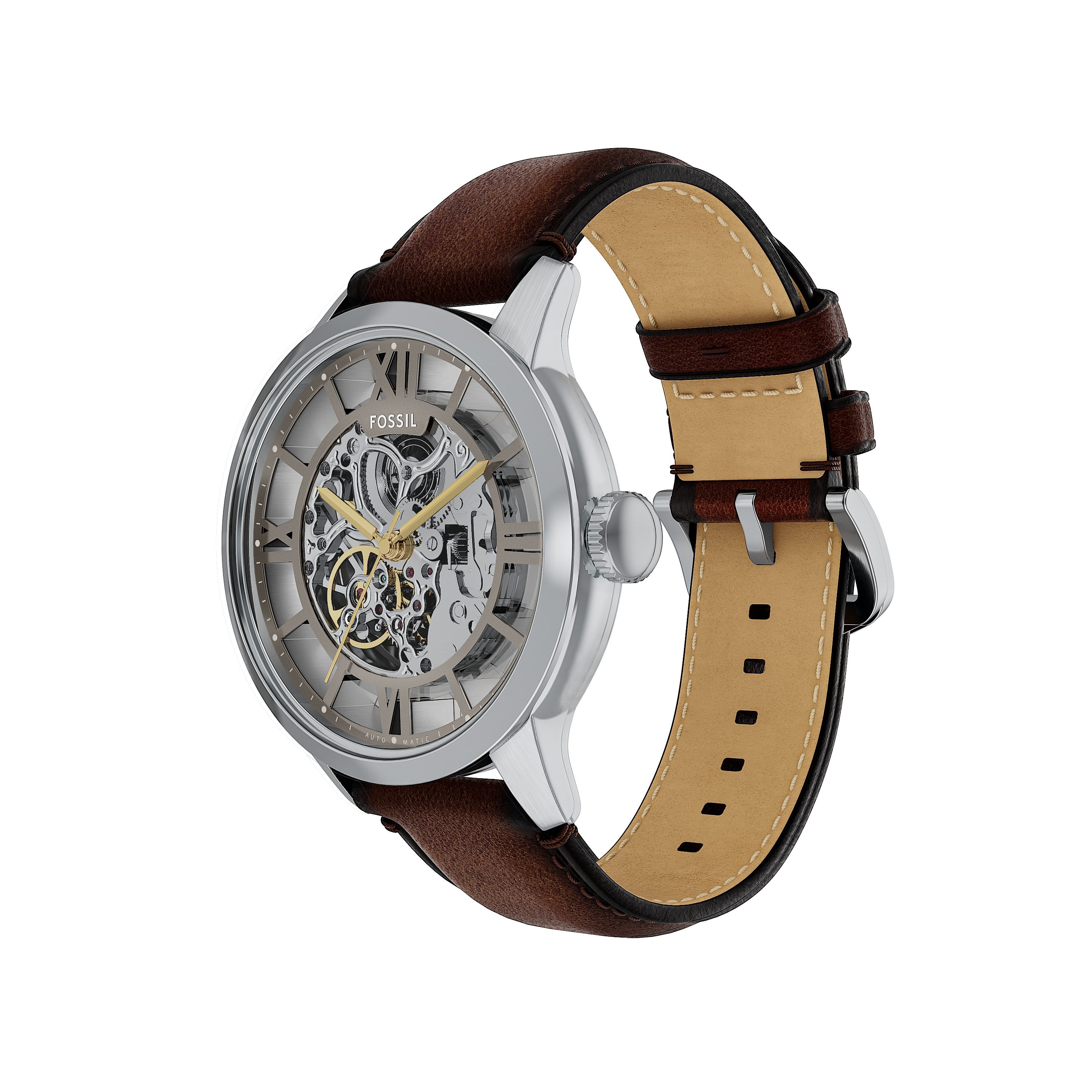 Fossil Automatikuhr Townsman ME3270, Armbanduhr, Herrenuhr, Mechanische Uhr, Lederarmband, analog – Bild 4 von 5