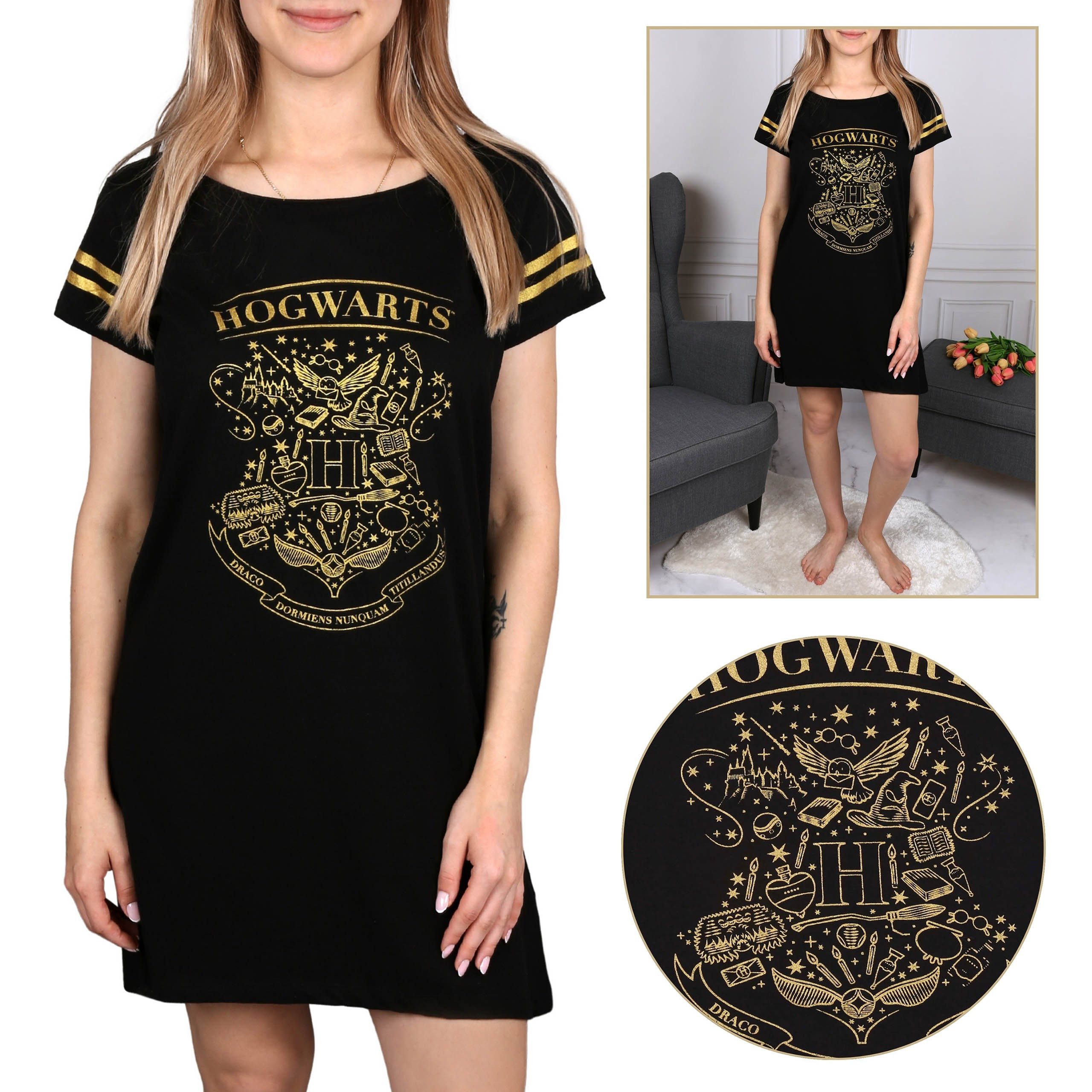 Sarcia.eu Nachthemd Schwarz-goldfarbenes Nachthemd kurze Ärmel günstig online kaufen