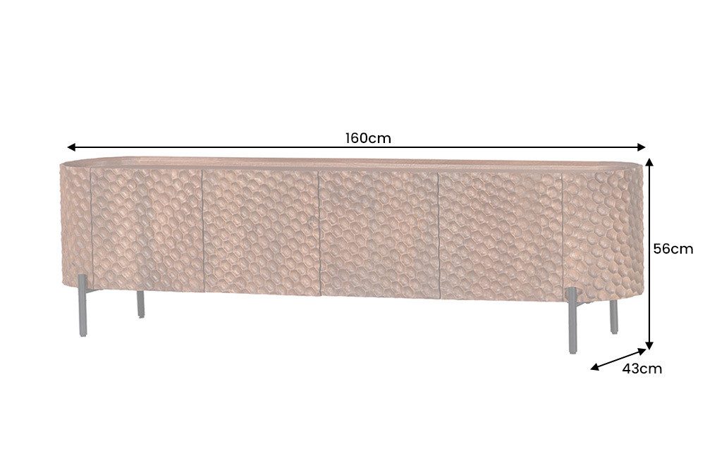 riess-ambiente TV-Board ADLON 160cm braun/schwarz - lackiertes Mango-Massivholz, 3D-Front (Einzelartikel, 1 St), Metallfüße, Kabelöffnung & Soft-Close-Funktion – ideal fürs Wohnzimmer