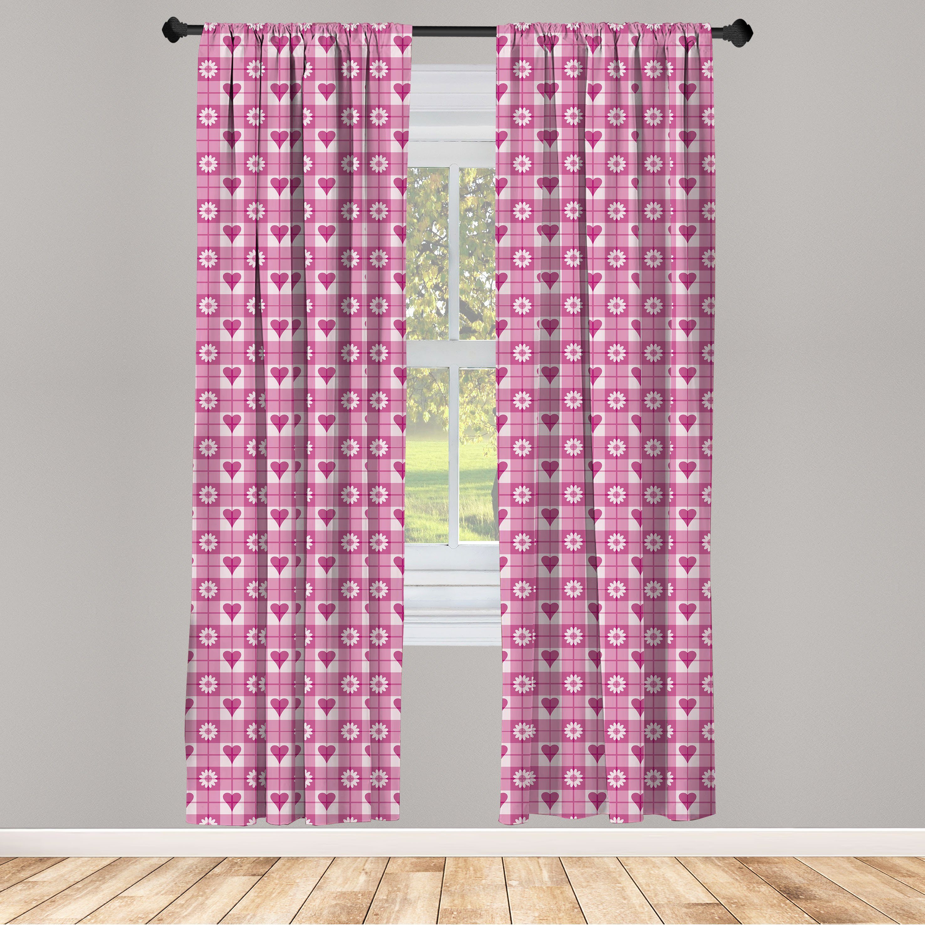 Gardine Vorhang für Wohnzimmer Schlafzimmer Dekor, Abakuhaus, Microfaser, Rosa Herz und Blumen Blütenblätter