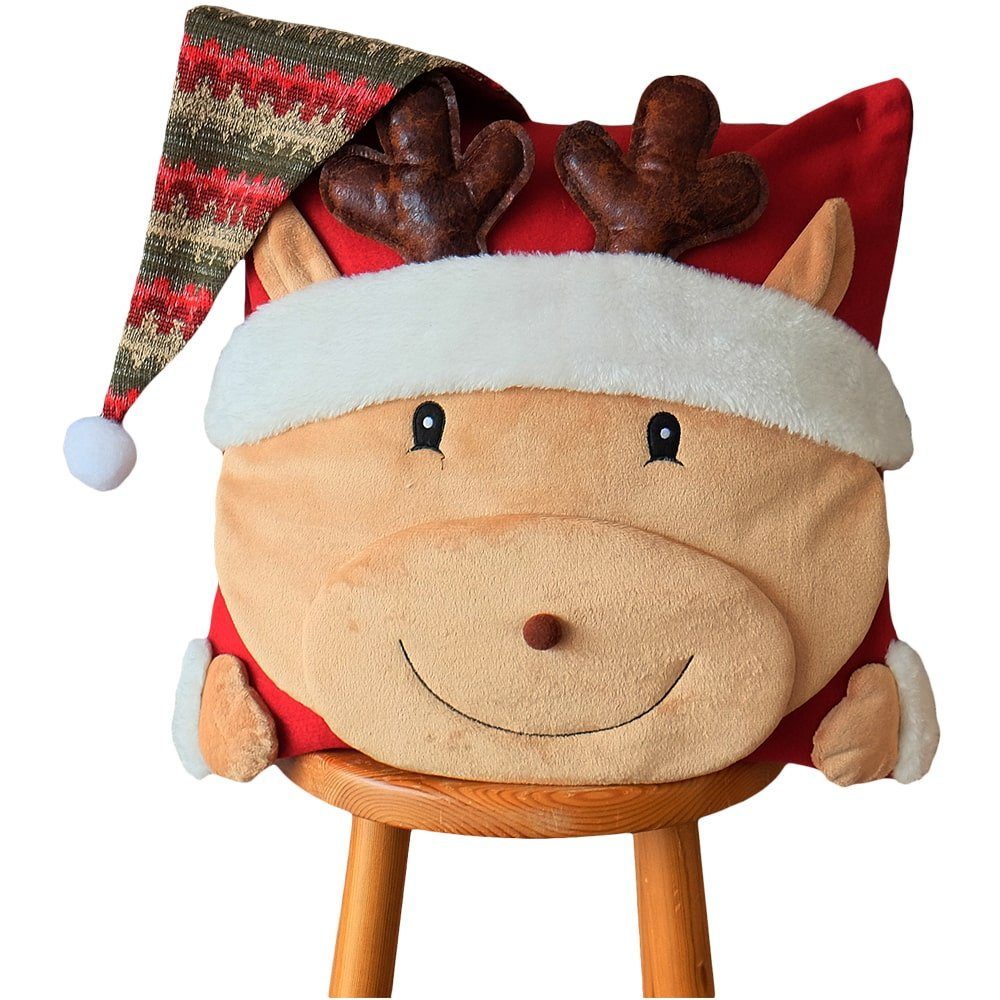 matches21 HOME & HOBBY Kissenbezüge Kissen-Bezug Elch Mütze Weihnachten bun günstig online kaufen