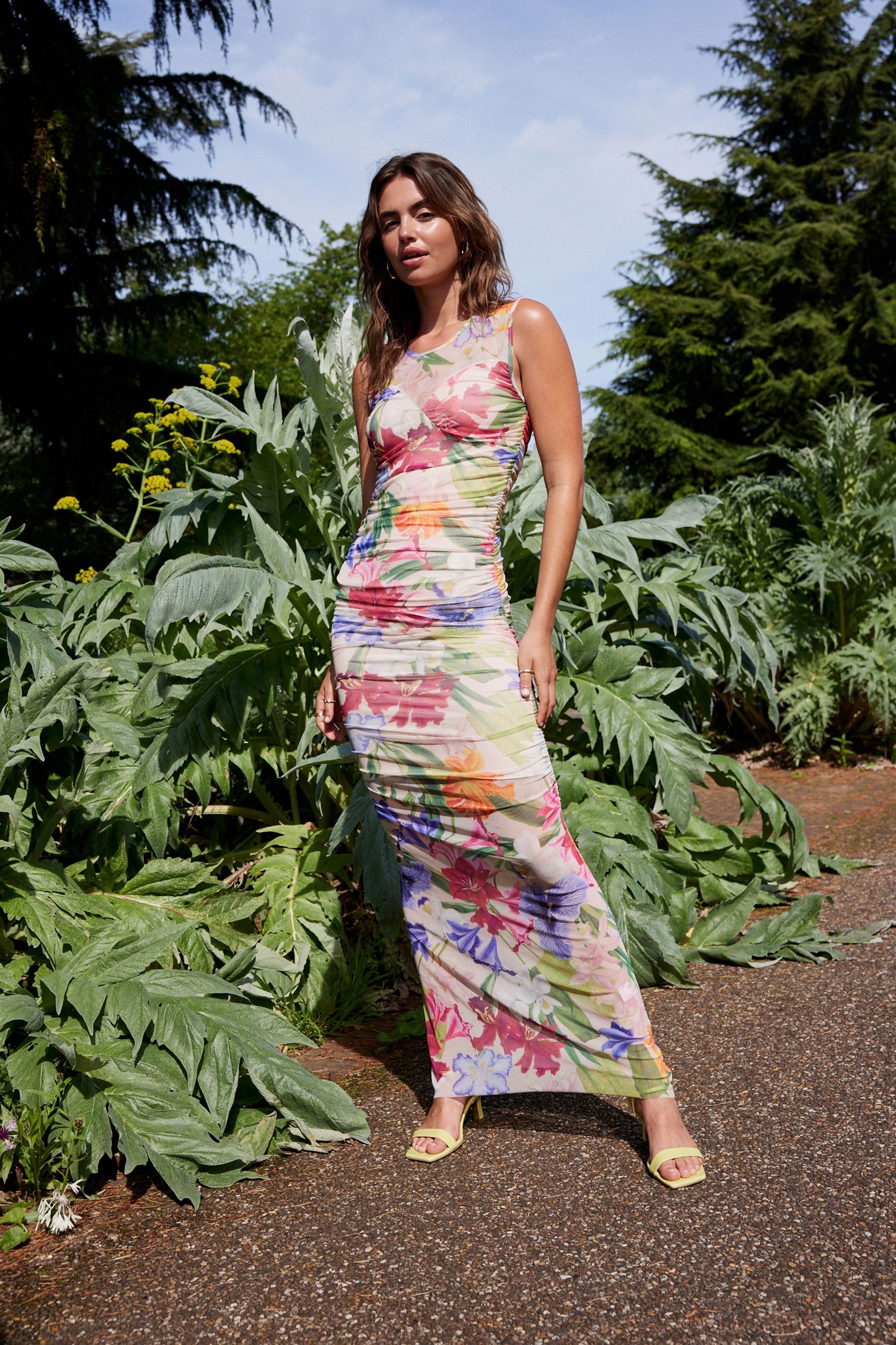 Jerseykleid Kew Collection Maxikleid mit gerafftem Mesh