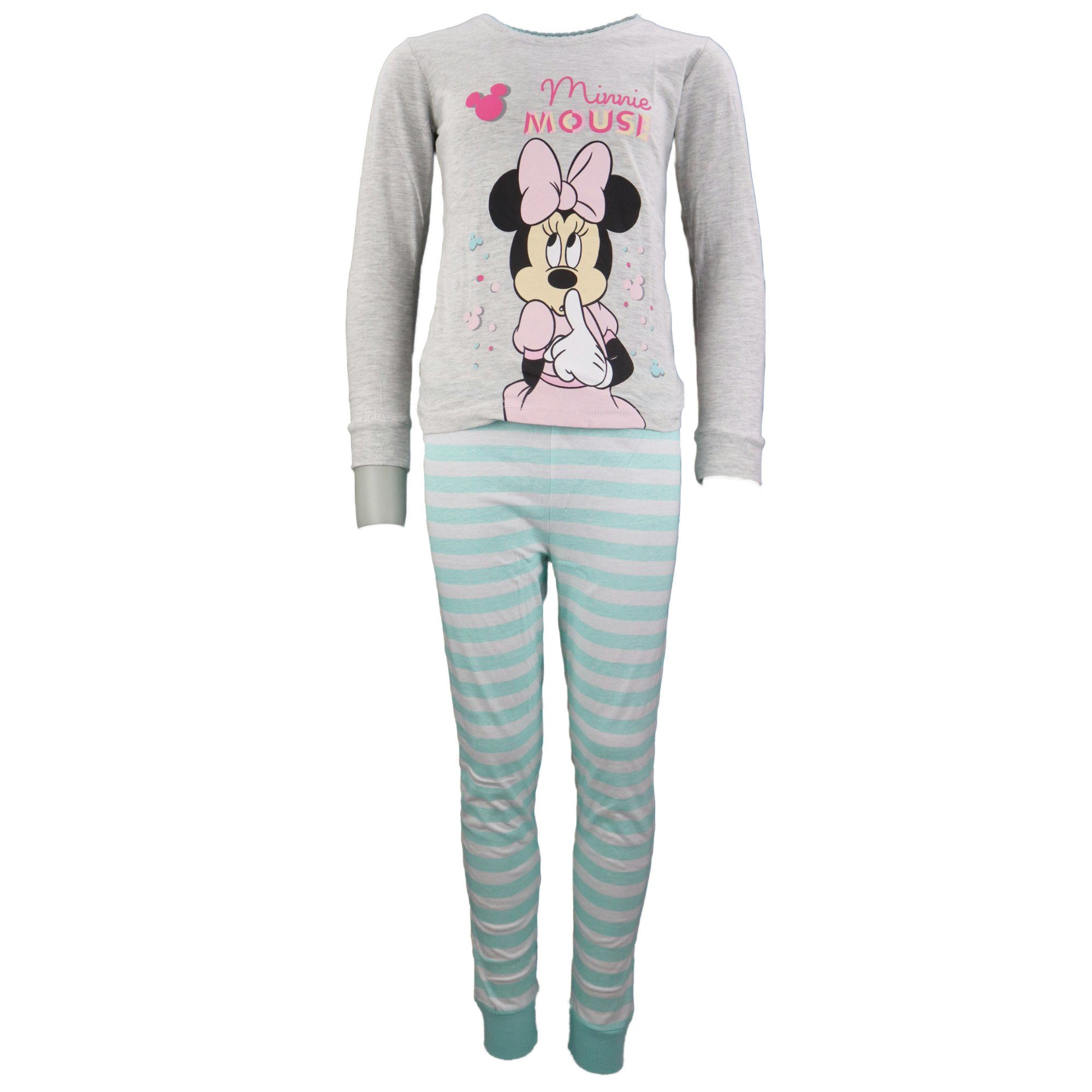Disney Minnie Mouse Schlafanzug Minnie Maus Mädchen Kinder Pyjama lang Gr. 104 bis 134 Hellblau