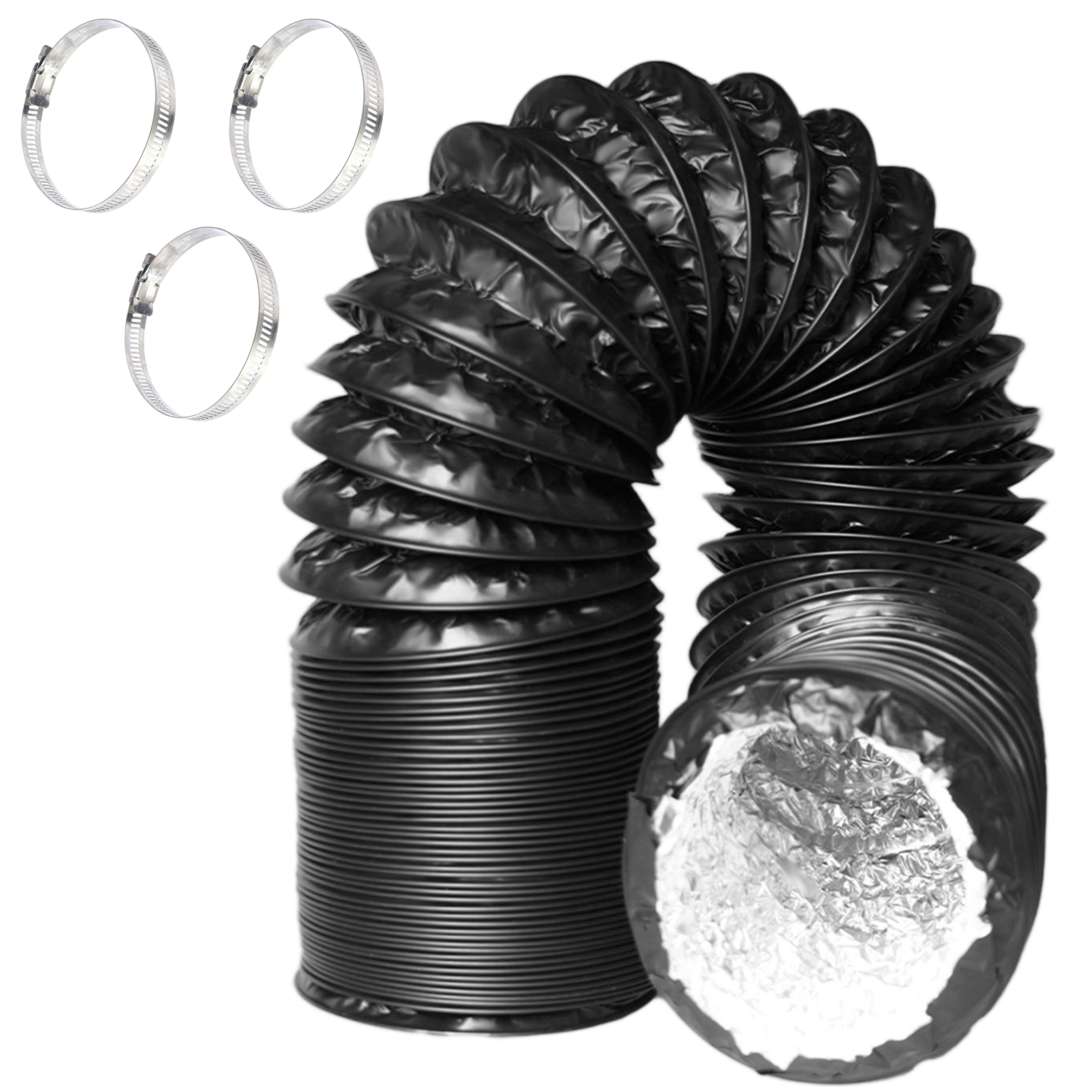 CannoBox Flexrohr Ø100mm PVC Abluftschlauch Trockner Klimaanlage Grow Schlauch Abluft, Flexibler doppellagiger PVC-Aluminium, 100 mm, 180 °, Doppelrohr,Ø100mm,3 Rohrschellen,Entlüftungsrohr