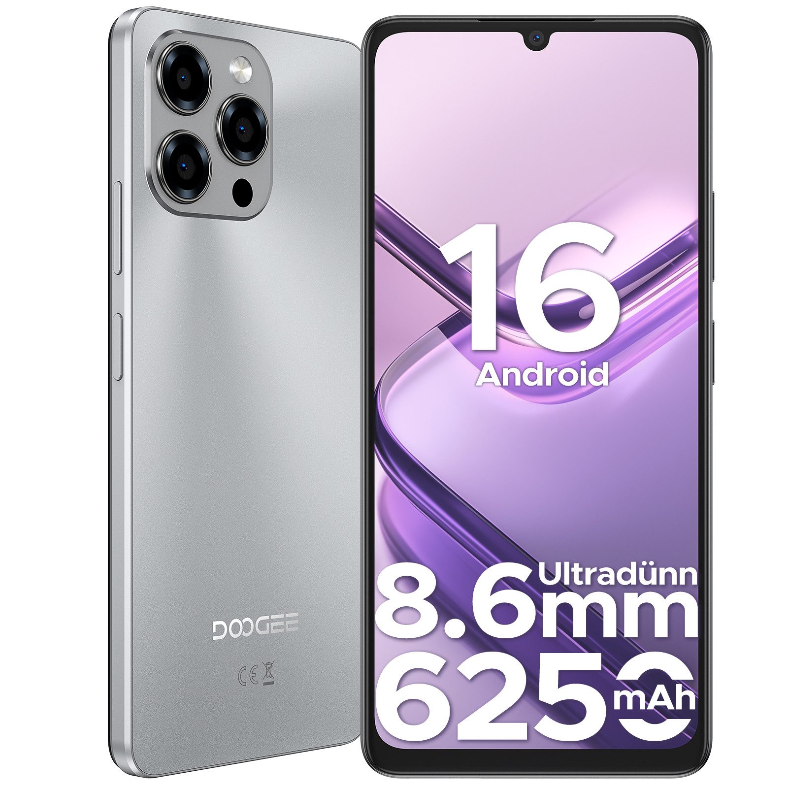 DOOGEE NOTE58, Handy, 128GB/2TB TF ohne Vertrag, 6250mAh, 6.75" HD, 90Hz Smartphone (17,1 cm/6.75 Zoll, 128 GB Speicherplatz, 8 MP Kamera, 6.75" HD+ 16MP+8MP, Dual SIM 4G Simlockfreie Handys,OTG, GPS, Face ID)