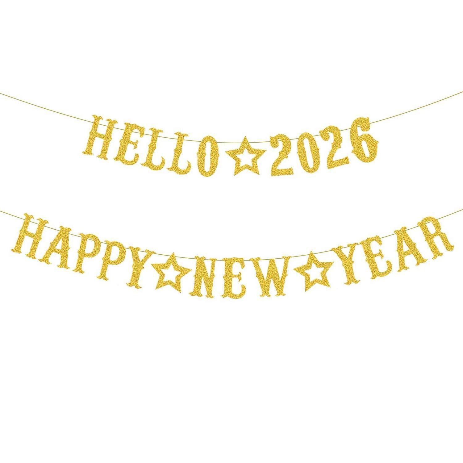 LuxusKollektion Girlande Silvester Girlande Hello 2026 Gold Glitter