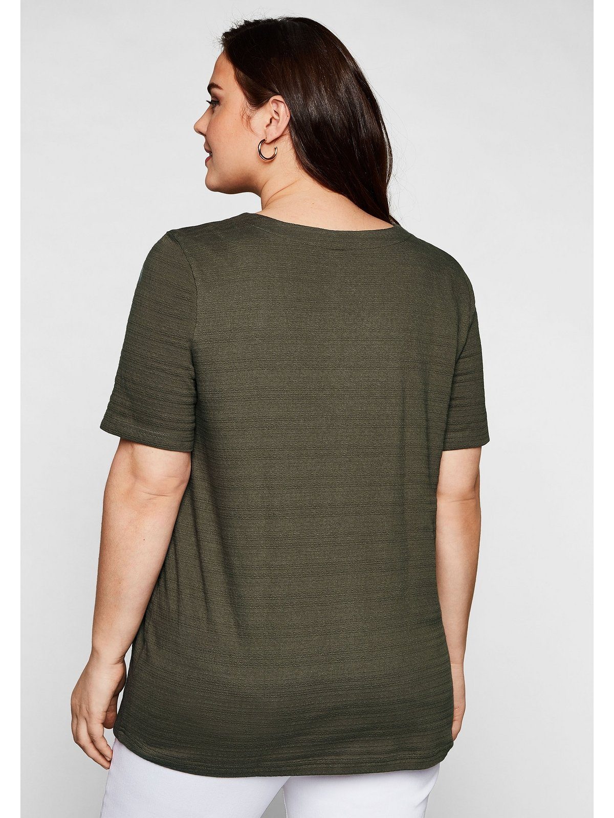 Jacquard-Optik, dunkelkhaki Große Größen Sheego Bindeband T-Shirt mit in