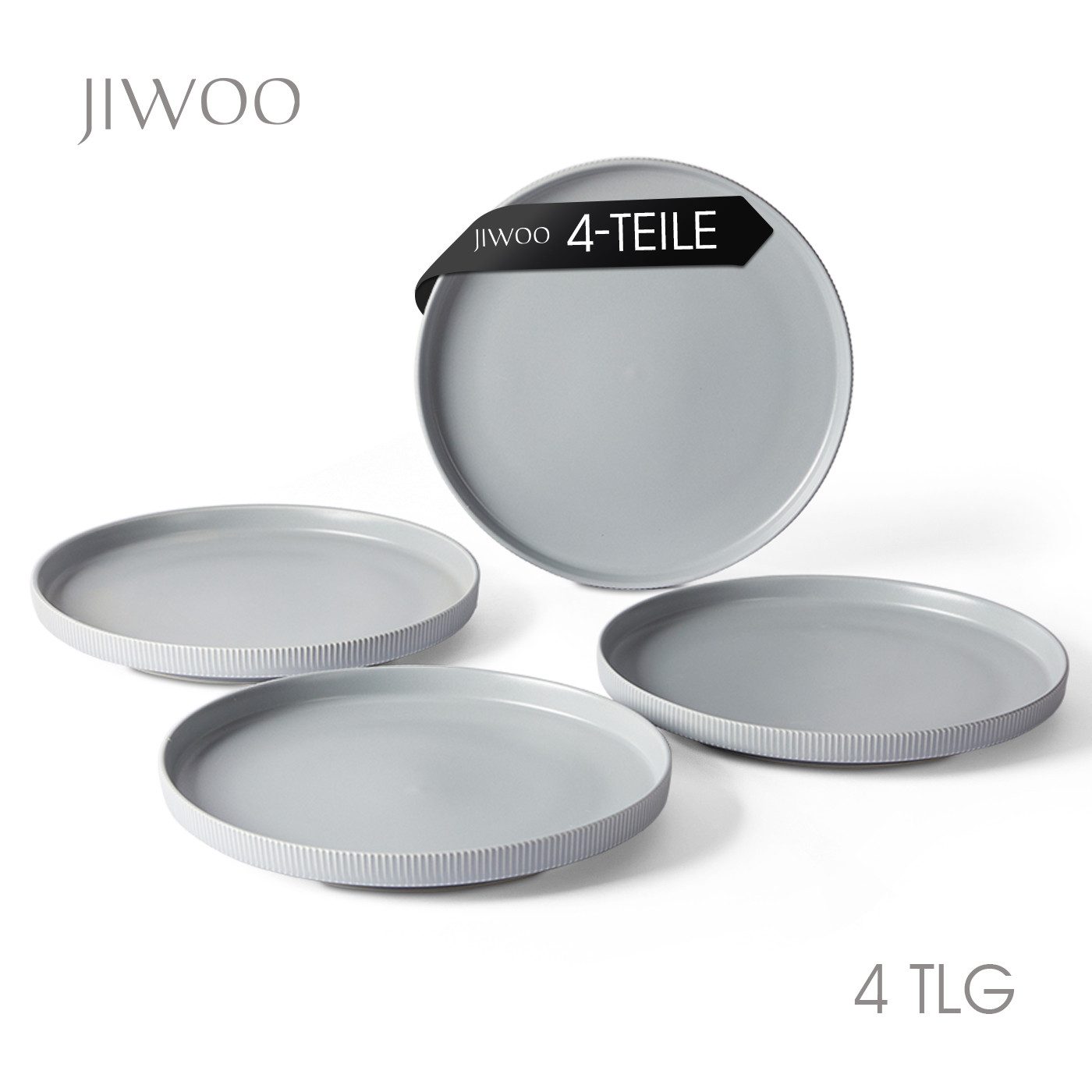 JIWOO Teller 4er Ø21,3cm, Speiseteller Steakteller Dessertteller Brotteller Plate, (4 St), Keramik Hochwertiges Tellerset Grau Mikrowellen spülmaschinenfest