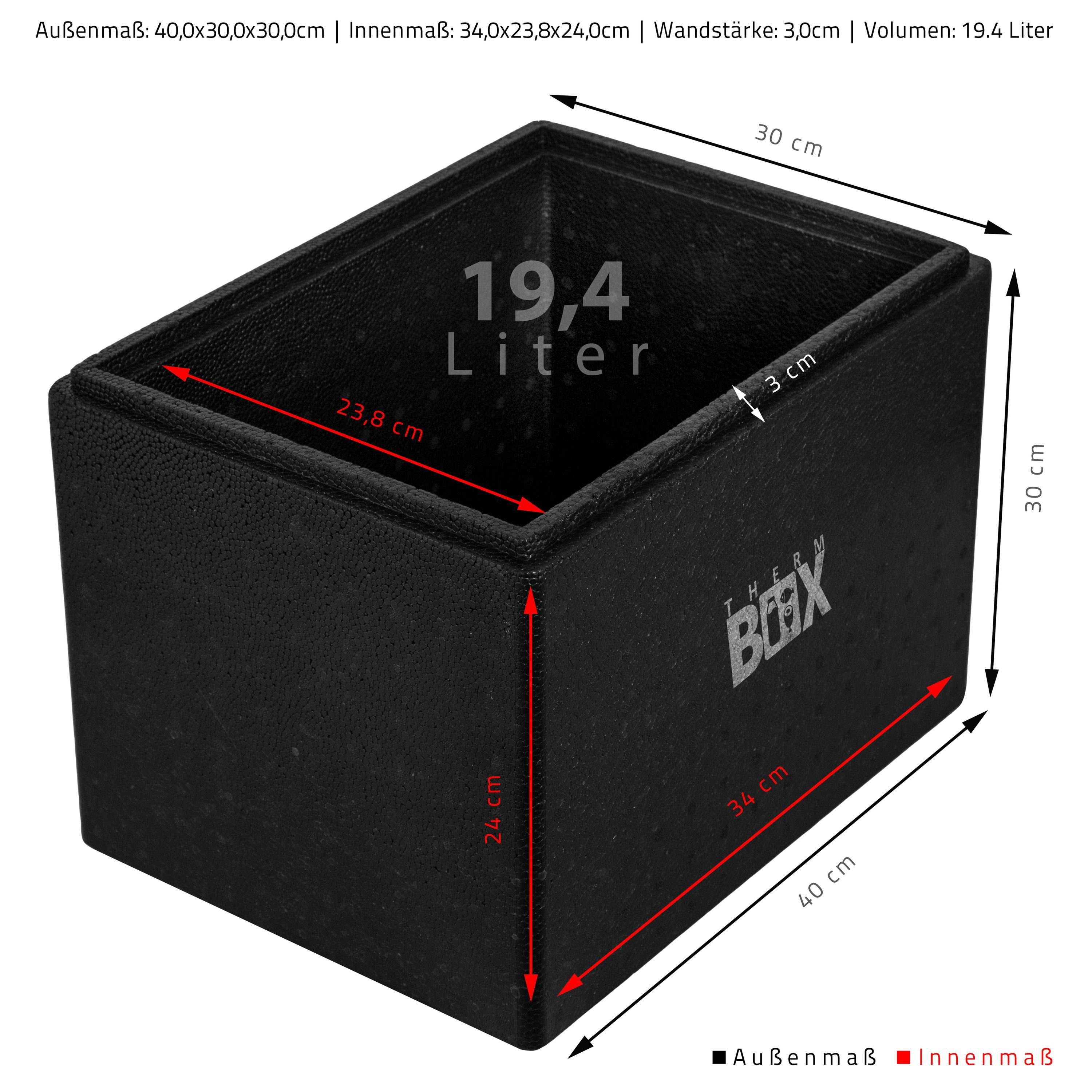 THERM-BOX Thermobehälter Styroporbox 19W mit 3 Kühlkissen,  Styropor-Verdichtet, (0-tlg., Thermbox mit Kühlkissen), für Kühlbox 19,4L  Innen: 34x23x24cm Transportbox Thermobehälter