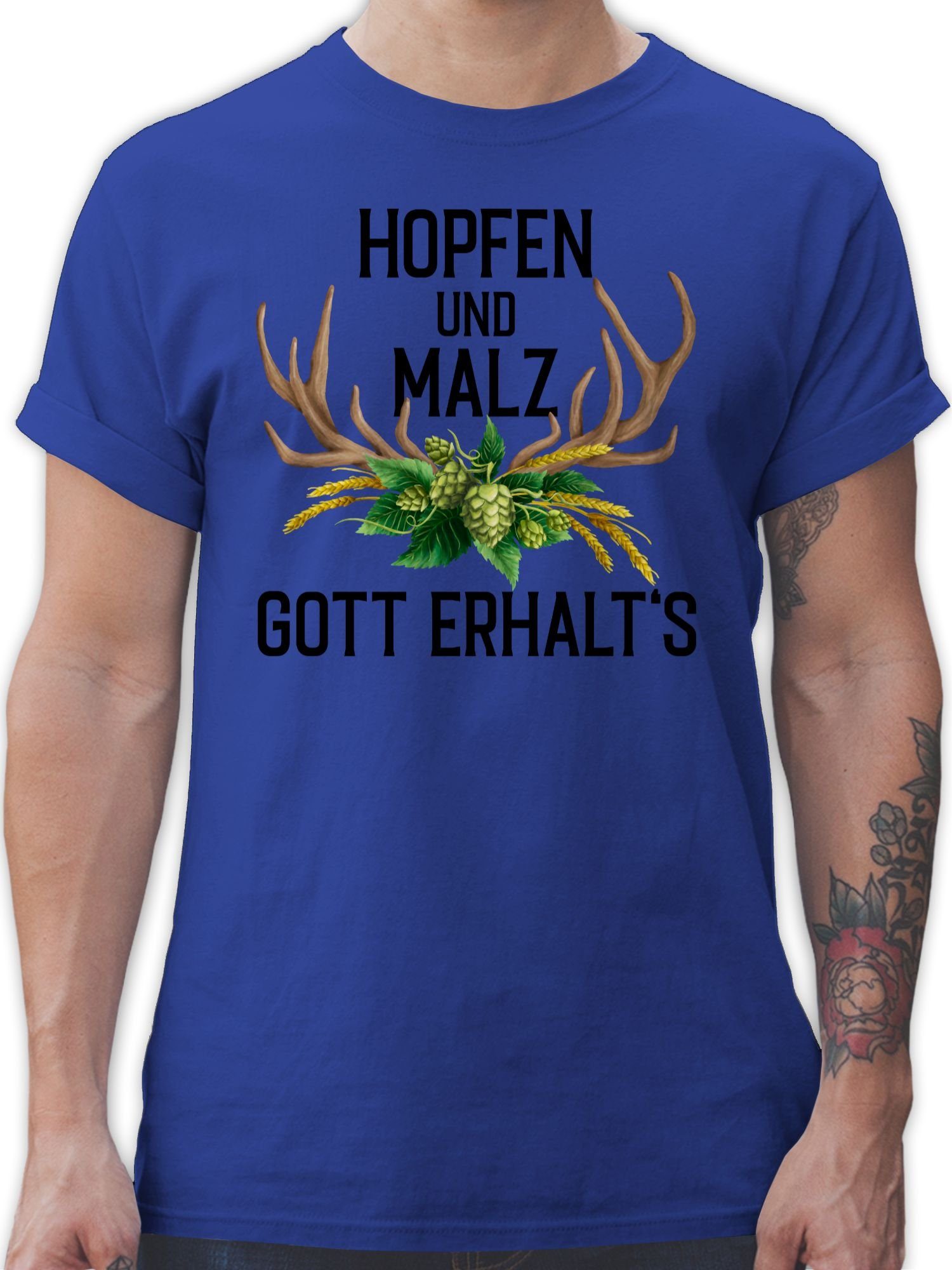 T-Shirt 1 Gott und erhalt's Geweih & Royalblau mit Hopfen Malz Weizen für Shirtracer Oktoberfest Herren Mode -
