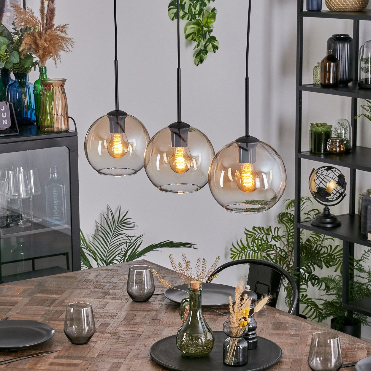 hofstein Hängeleuchte 3-flammige Hängelampe aus Metall/Glas in Schwarz/Bern günstig online kaufen