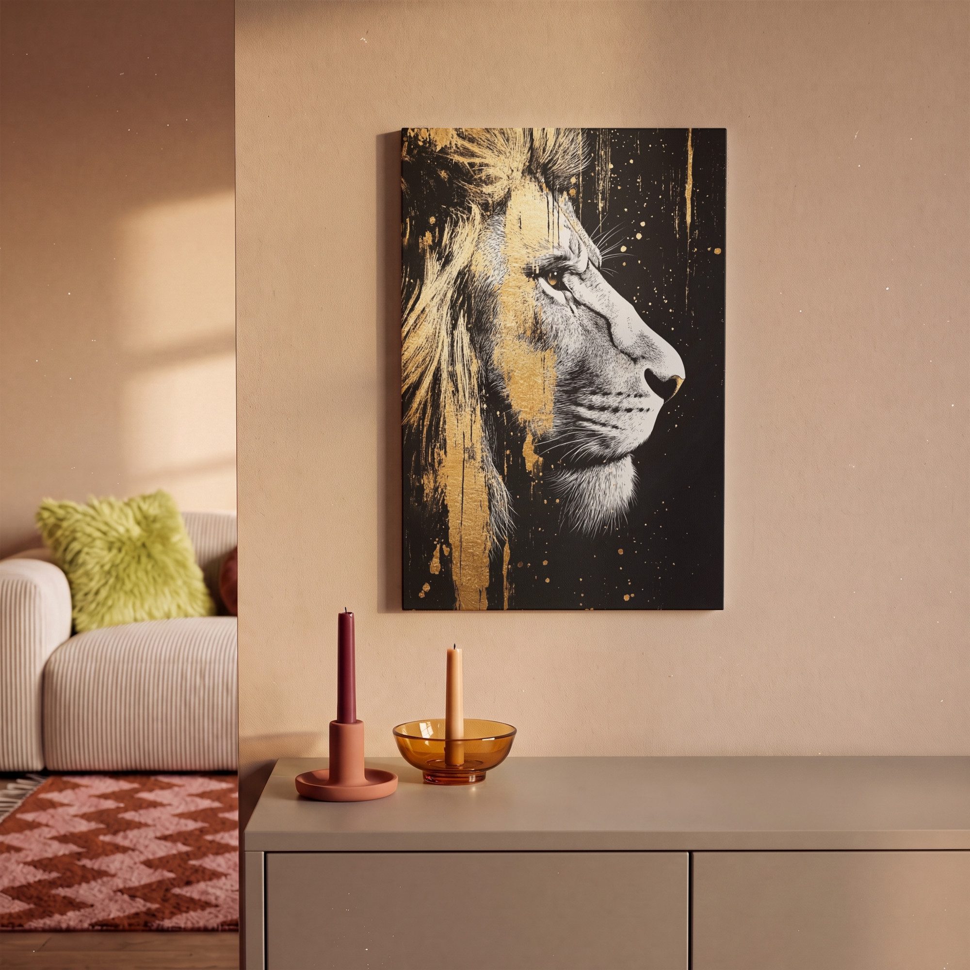 OneMillionCanvasses® Leinwandbild Porträt - Löwe - Abstrakt - Gold, Fotodruck (1 St), Wandbild, Deko Schlafzimmer Wohnzimmer Flur 20x20 cm – Bild 2 von 5