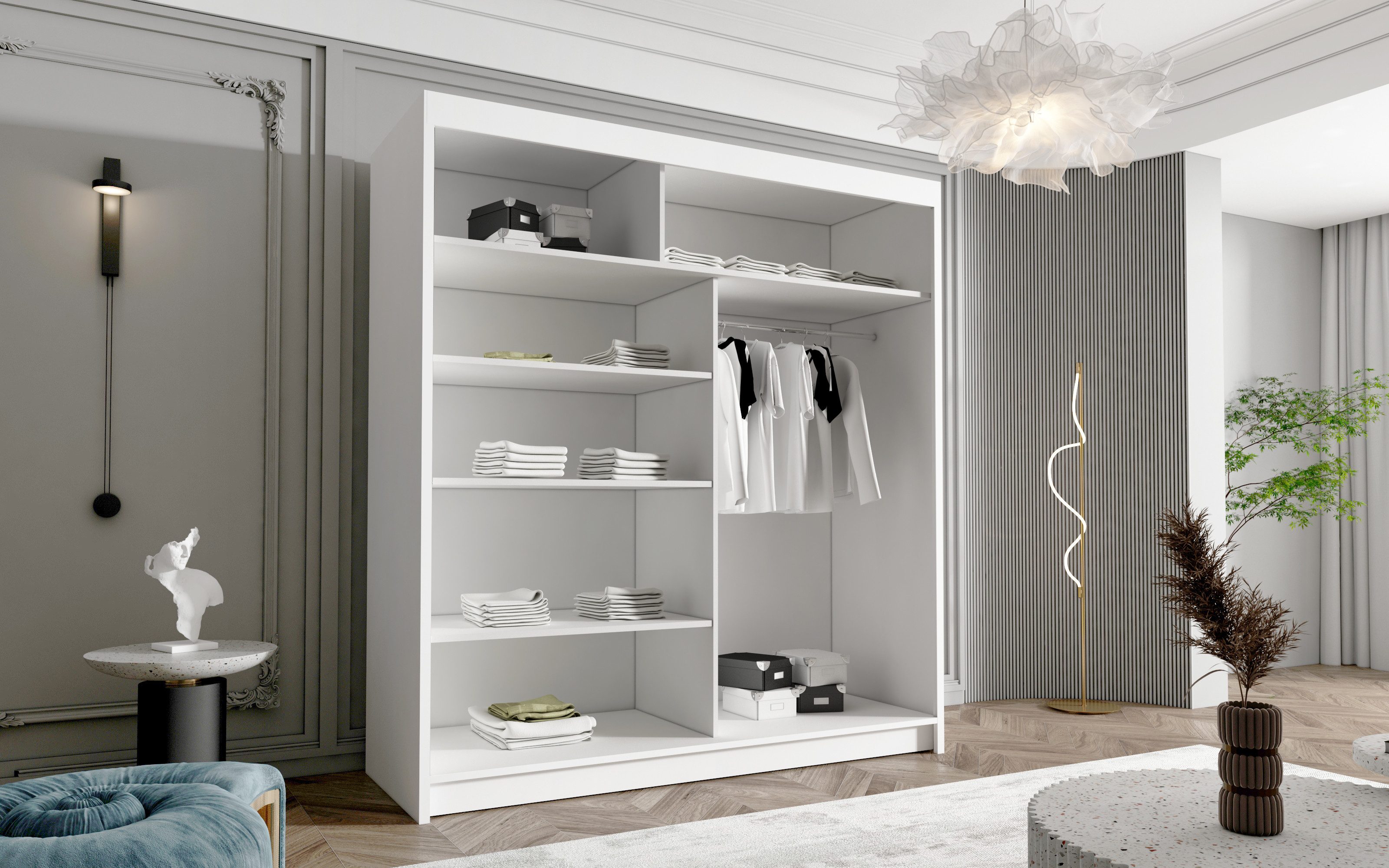 Sofnet Kleiderschrank Harry III (mit Spiegel, Schiebetüren und Kleiderstange) Schwebetürenschrank mit 2 Türen, Schiebetürenschrank - 180x215x58 cm