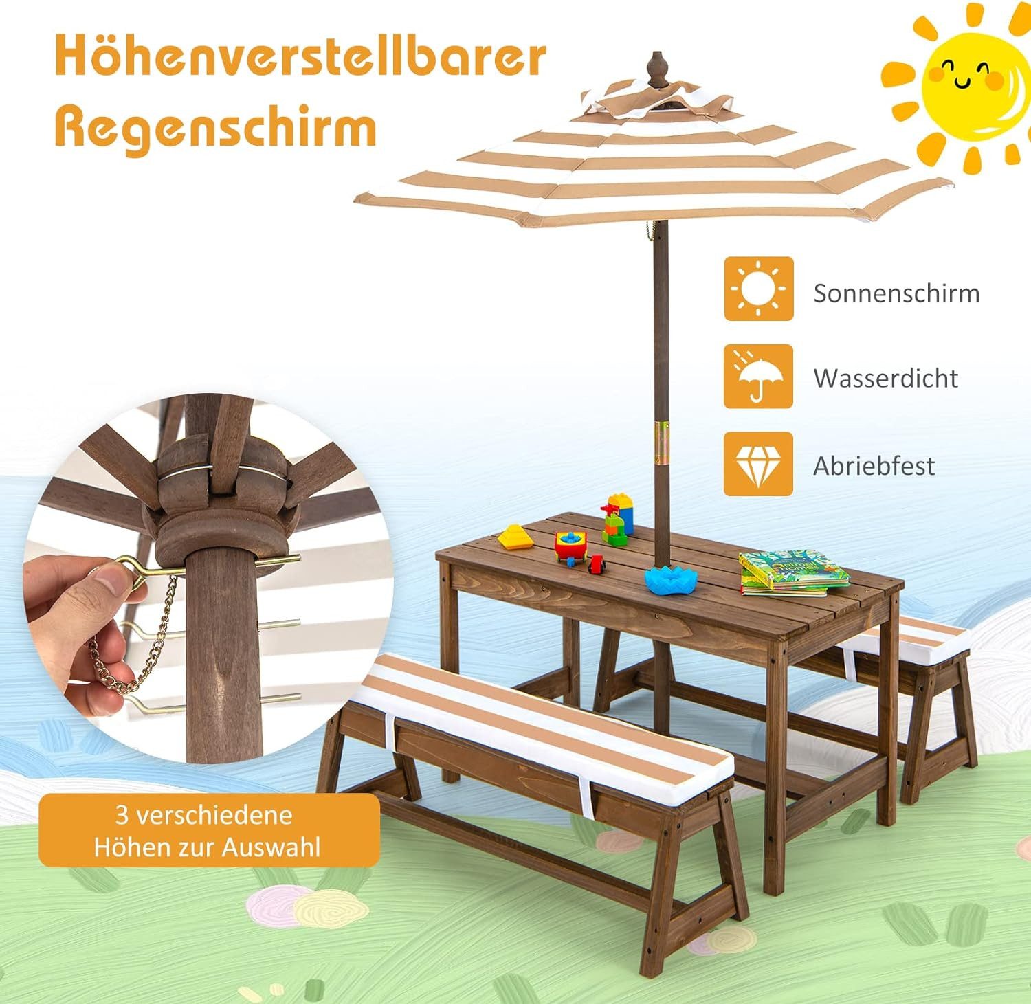 KOMFOTTEU Garten-Kindersitzgruppe Kindermöbelset, 3-Fach Höhenverstellbarer günstig online kaufen