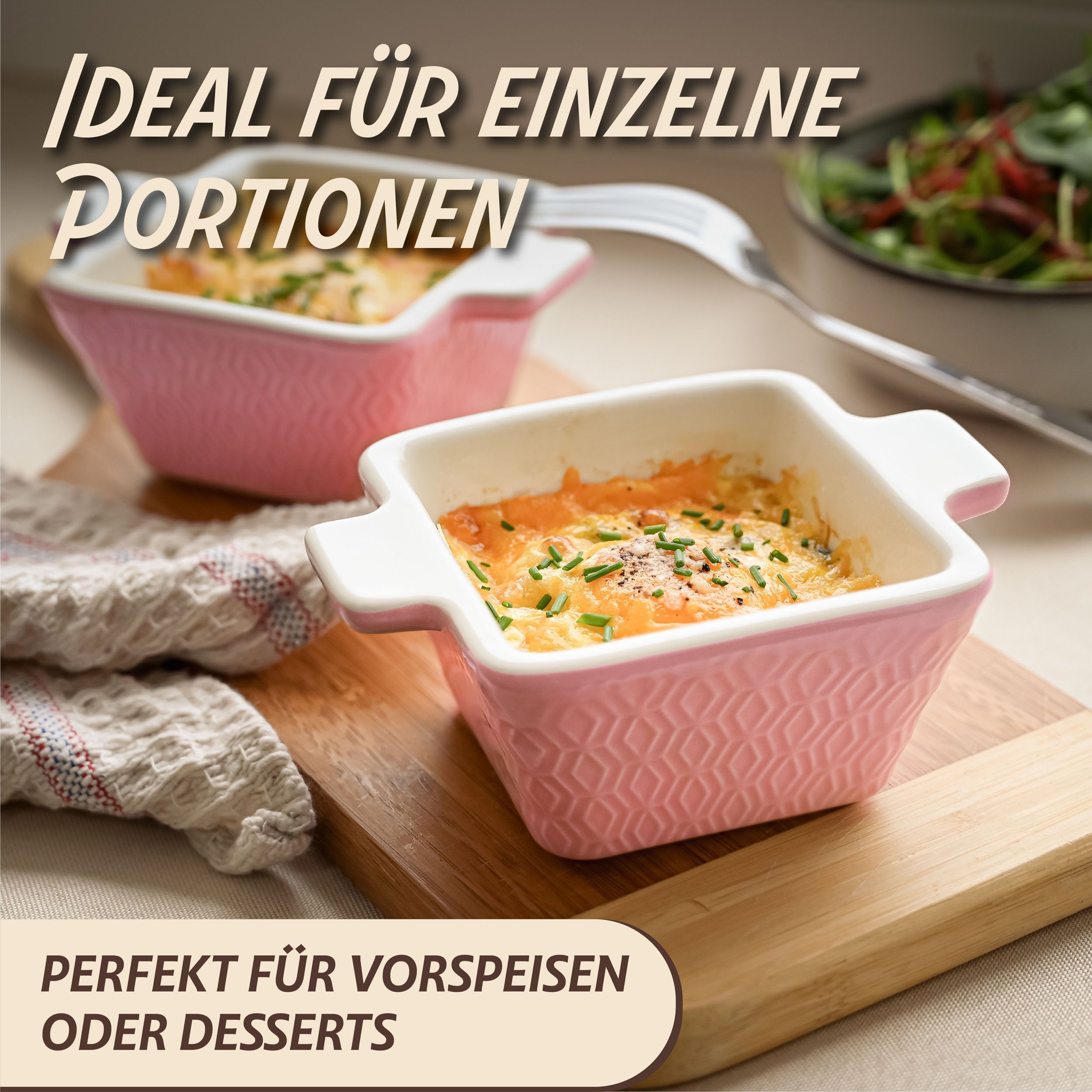 Praknu Auflaufform Mini Auflaufform Keramik 4er Set Stapelbar - Extra Hoch - Kratz und, Keramik, (4-St), Für Ofen & Airfryer geeignet - Backofenfest - Spülmaschinengeeignet