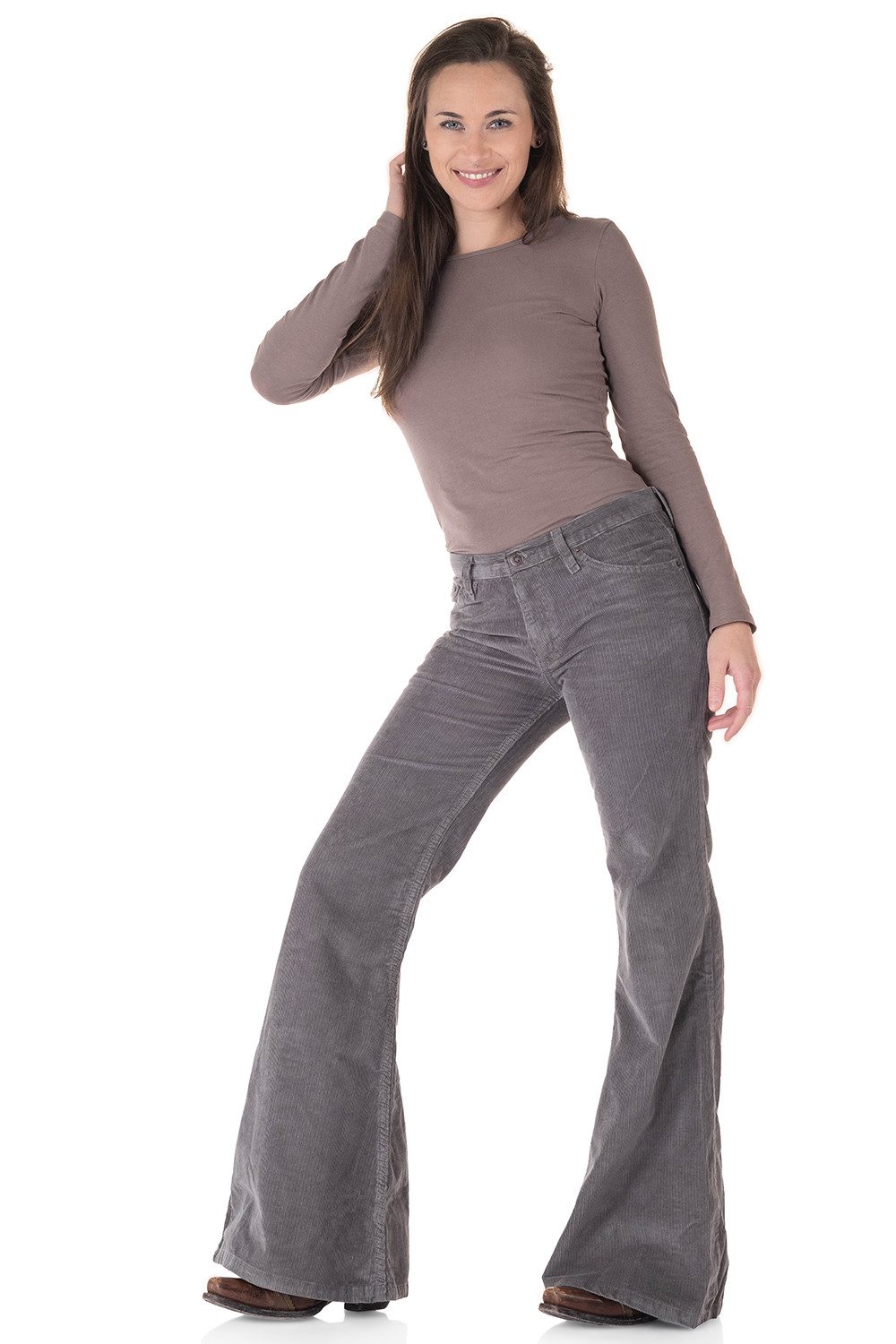 Comycom Schlaghose Damen Cord Schlaghose hellgrau günstig online kaufen