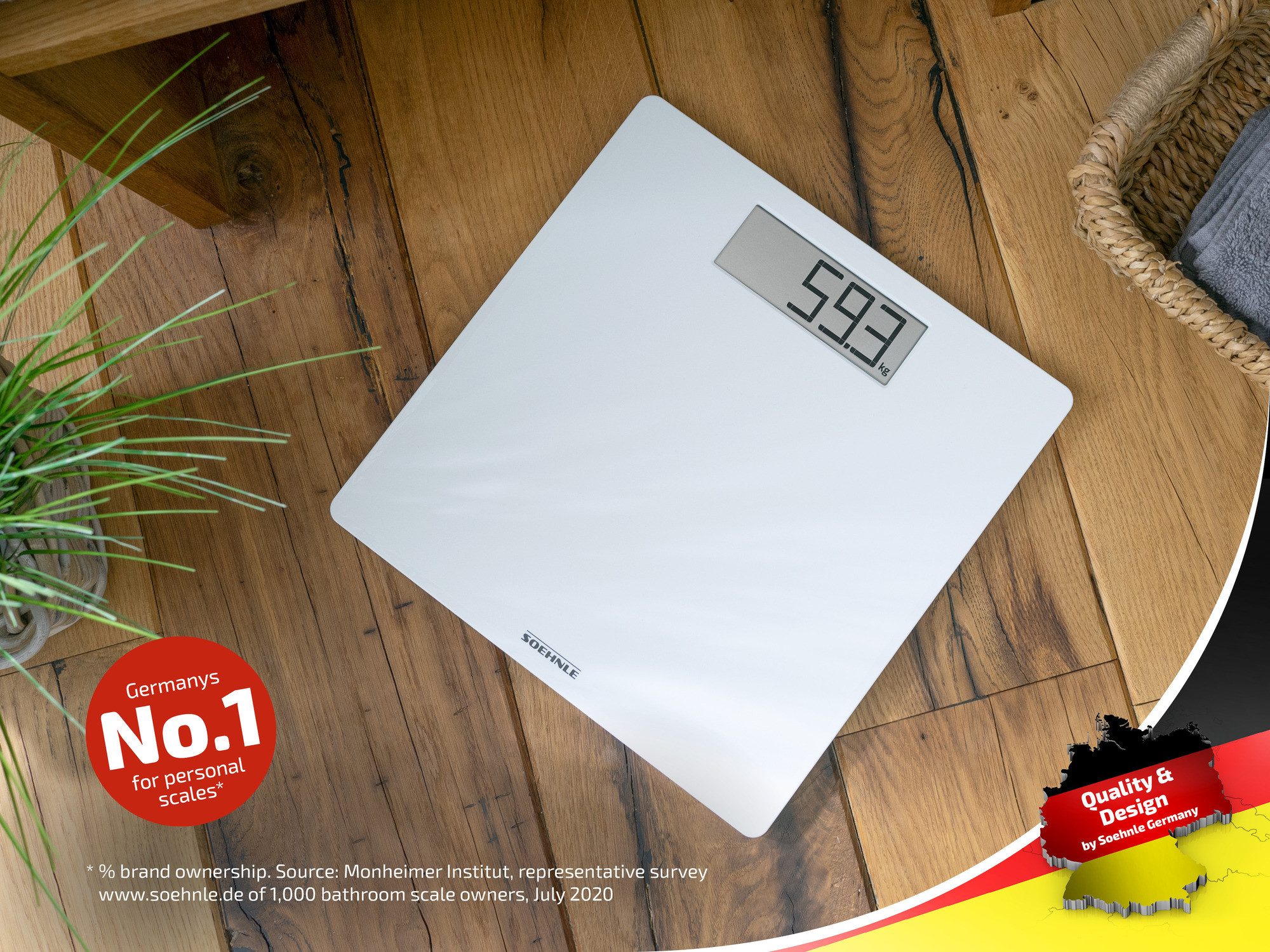 Soehnle Personenwaage Style Sense Safe 100, 1-tlg., LCD-Anzeige, extraflach, bis 180kg, große Trittfläche, inkl. Batterien