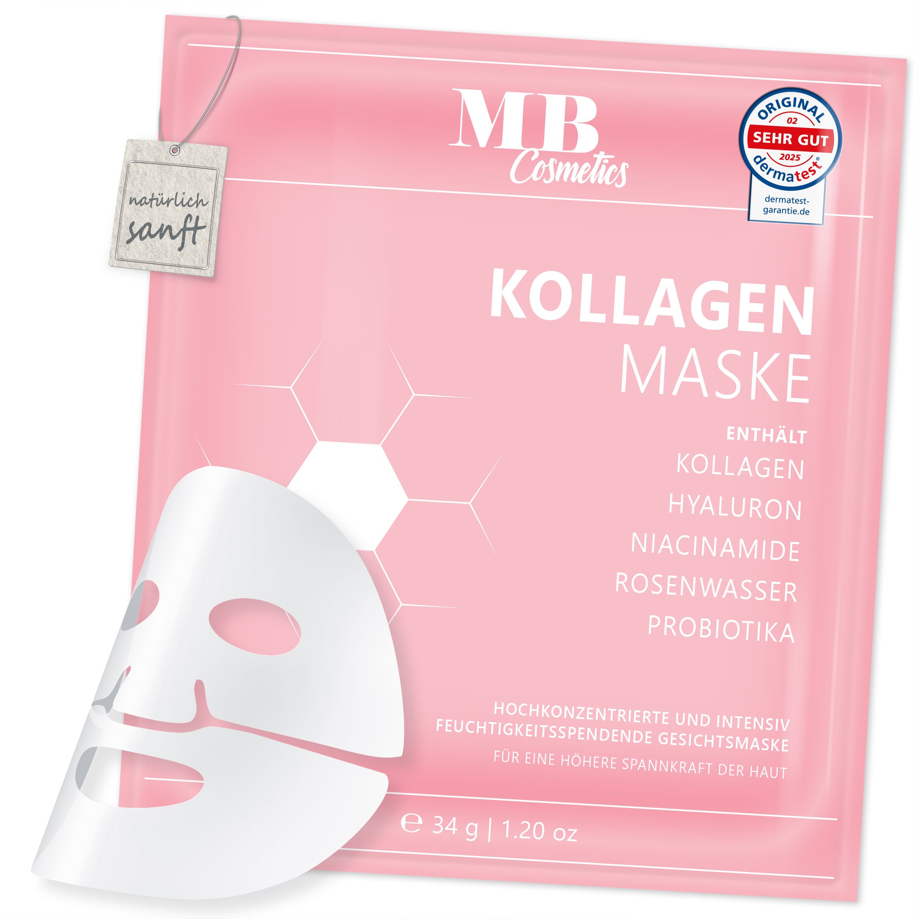 Medical Beauty Cosmetics Gesichtsmaske Kollagen Hydrogel Maske mit Hyaluron, Niacinamid, Probiotika Komplex 5 Stück, 5-tlg., Glass Skin Glow Effekt, hochkonzentriert mit 52.000 ppm.