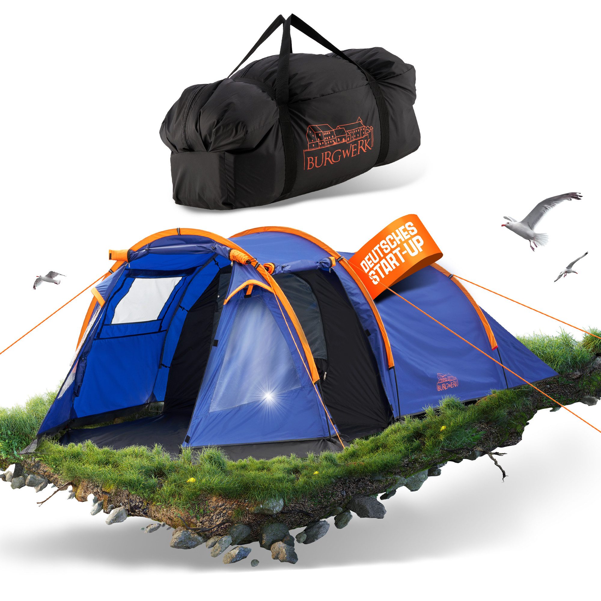 Burgwerk Tunnelzelt Nachtblau mit 4000+mm Wassersäule, Personen: 3, UV 50+ Schutz