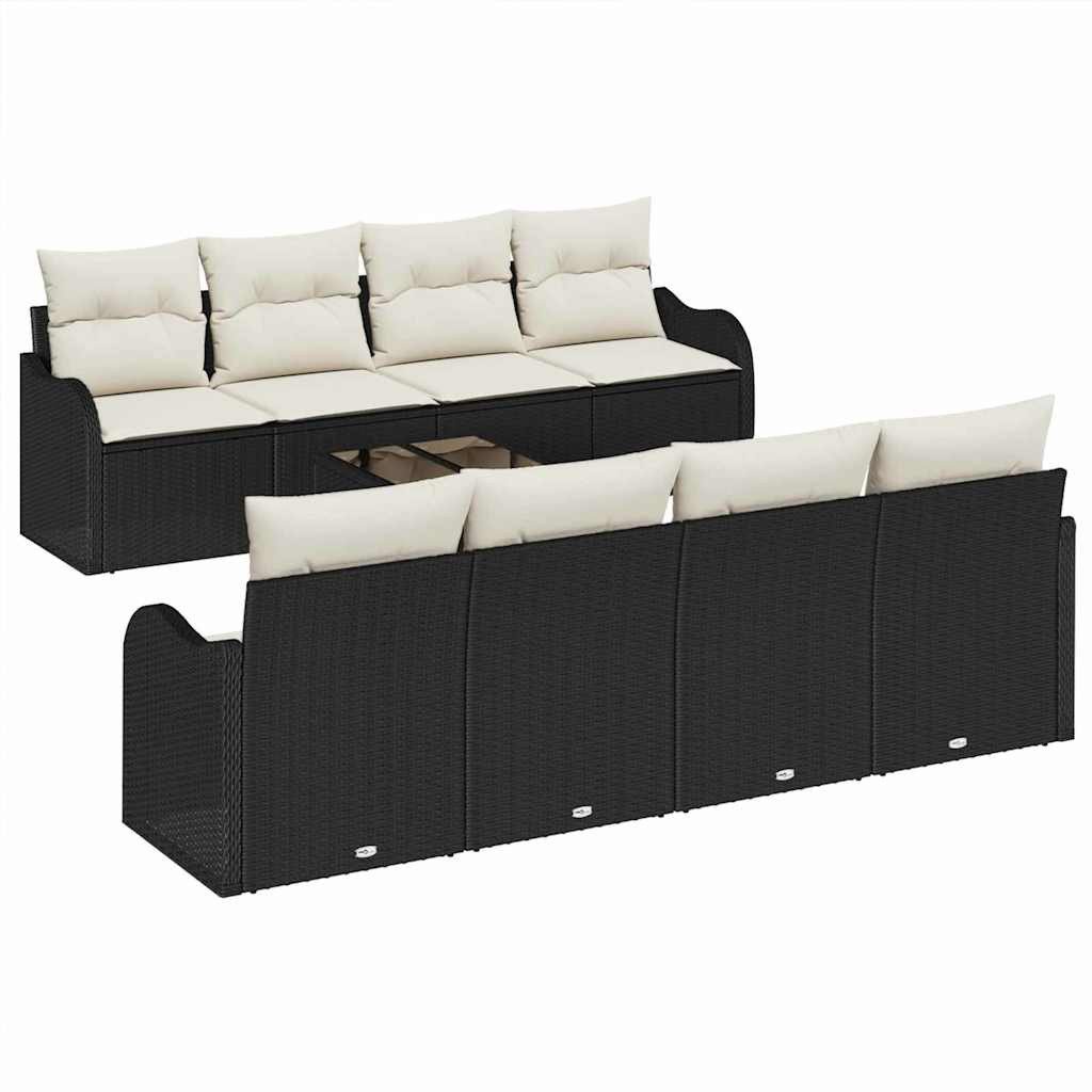 vidaXL Loungesofa Gartensofa-set Schwarz 55 x 55 x 37 cm Poly-Rattan, 9 Teile