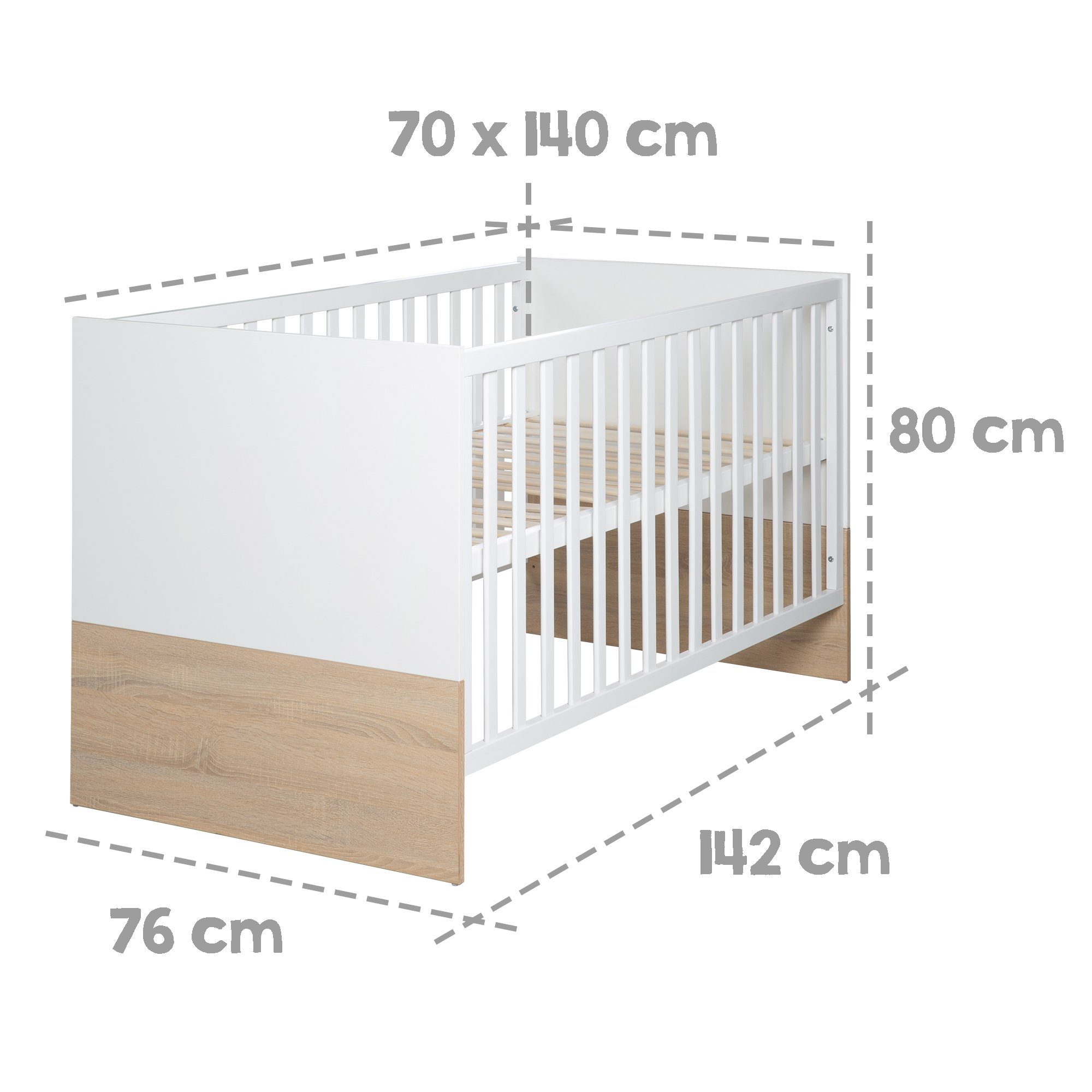 roba® baby furniture set Gabriella, cot, changing table, body & fronts in bicolor, oak/white