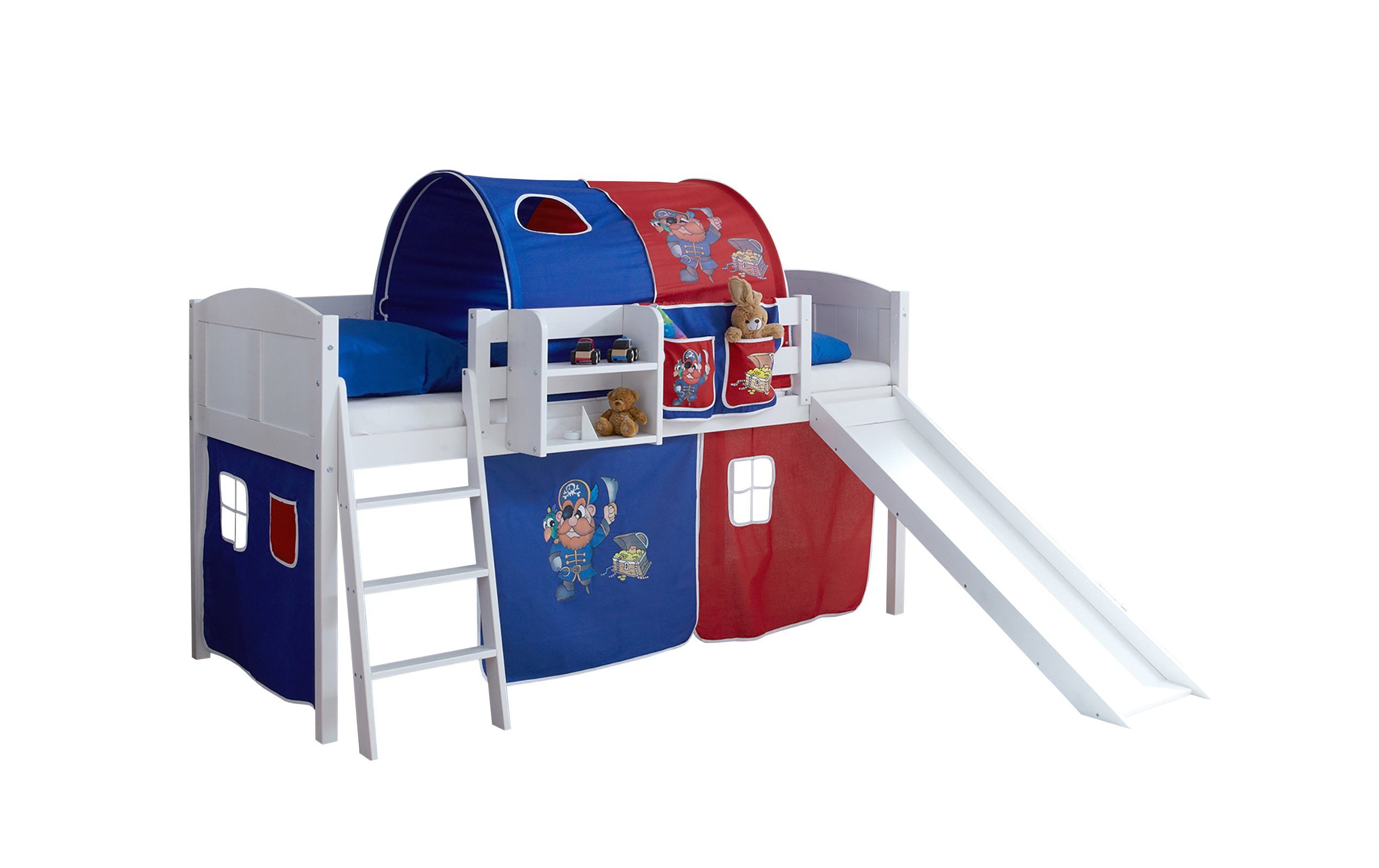 Ticaa Hochbett Hochbett mit Rutsche Rutschbett "Ekki" Country