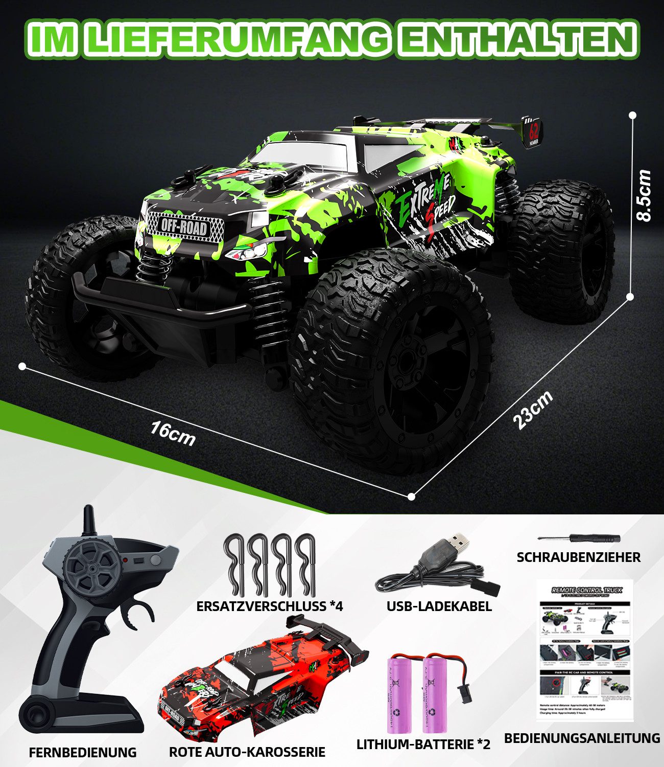 Esun RC-Auto Ferngesteuertes Auto Kinder ab 4 5 6 Jahre,1:18 RC Auto Doppelschale (Set, Komplettset), Fernsteuerung Auto Geschenke