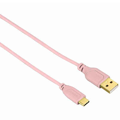 Hama 0,75m USB-C Schnell-Ladekabel Dünn Daten-Kabel Pink USB-Kabel, USB-C, Kein (75 cm), Vergoldete, Flach-Kabel, Schnell-Ladung, Universal für Handy Tablet PC