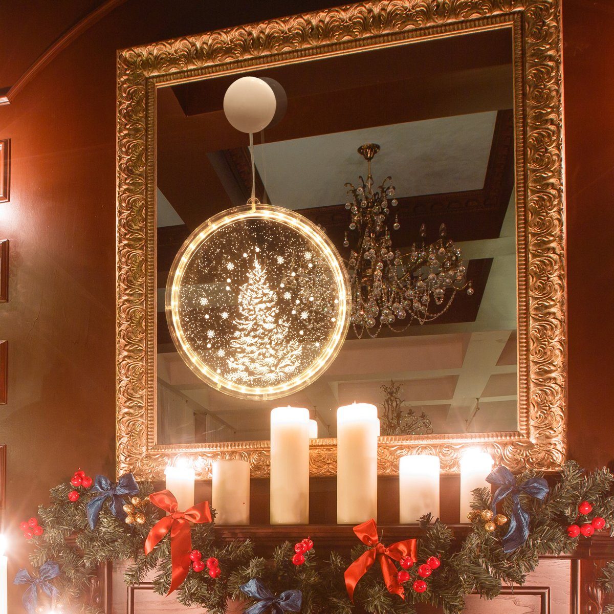 Rosnek Beleuchtetes Wand für Schlafzimmer Weihnachtsthema, Deko, Fensterbild Fenster Restaurant Batterie; hängend/klebend, 3D-Effekt