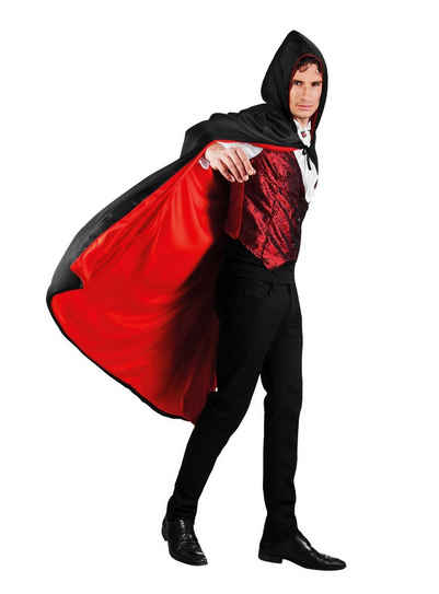 Boland Kostüm Kapuzencape schwarz-rot, Zweiseitiger Umhang mit Kapuze für doppelten Verkleidungsspaß