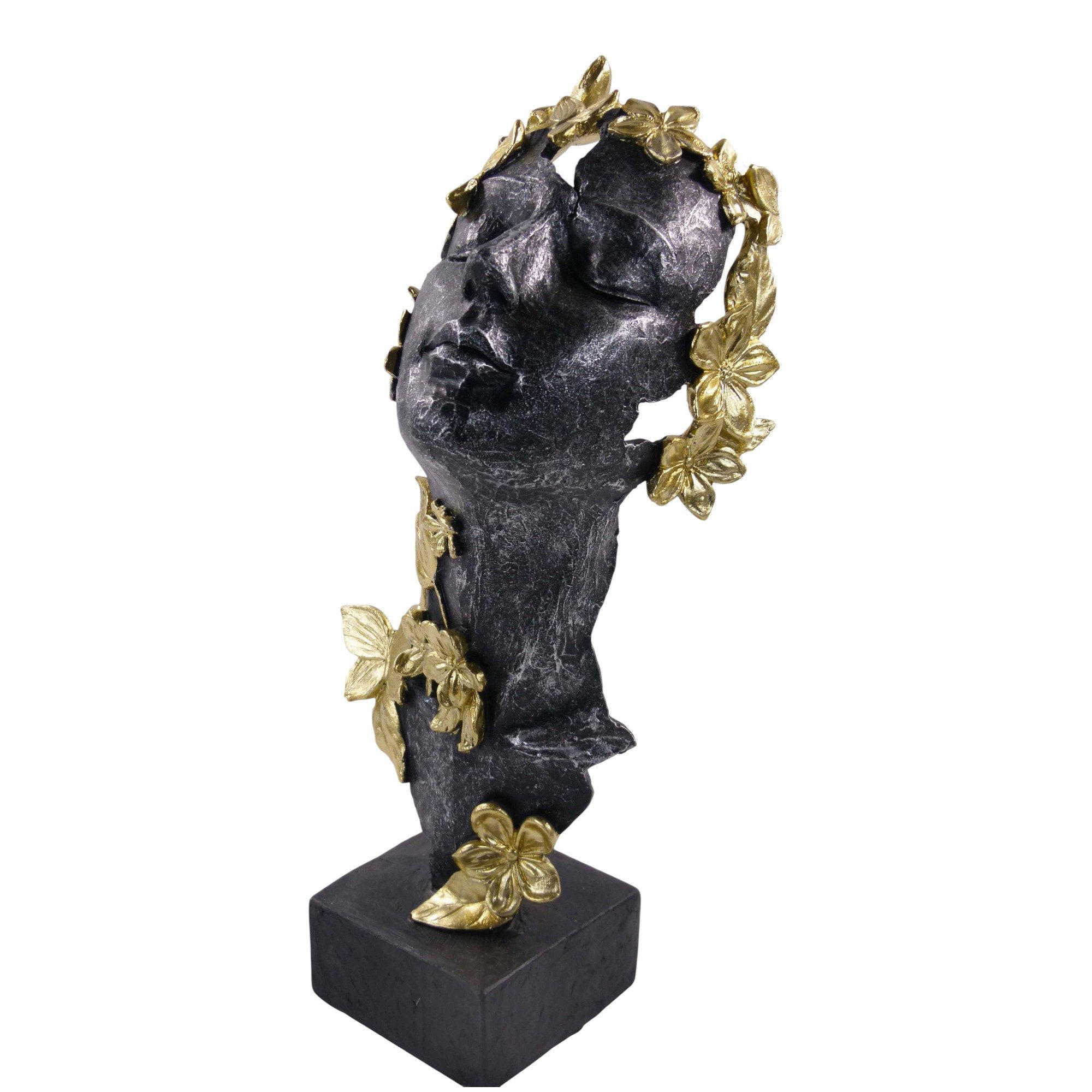 trends for living Dekofigur Skulptur Schwarzes Gesicht mit Goldenen Blumen Kunstharz Statue