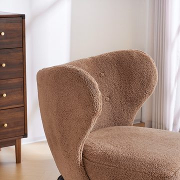 MODFU Loungesessel Teddy-Samt Freizeitstuhl, mit hoher Rückenlehne und Holzbeinen (Wohnzimmer-Schlafzimmer-Balkon im modernen Stil)
