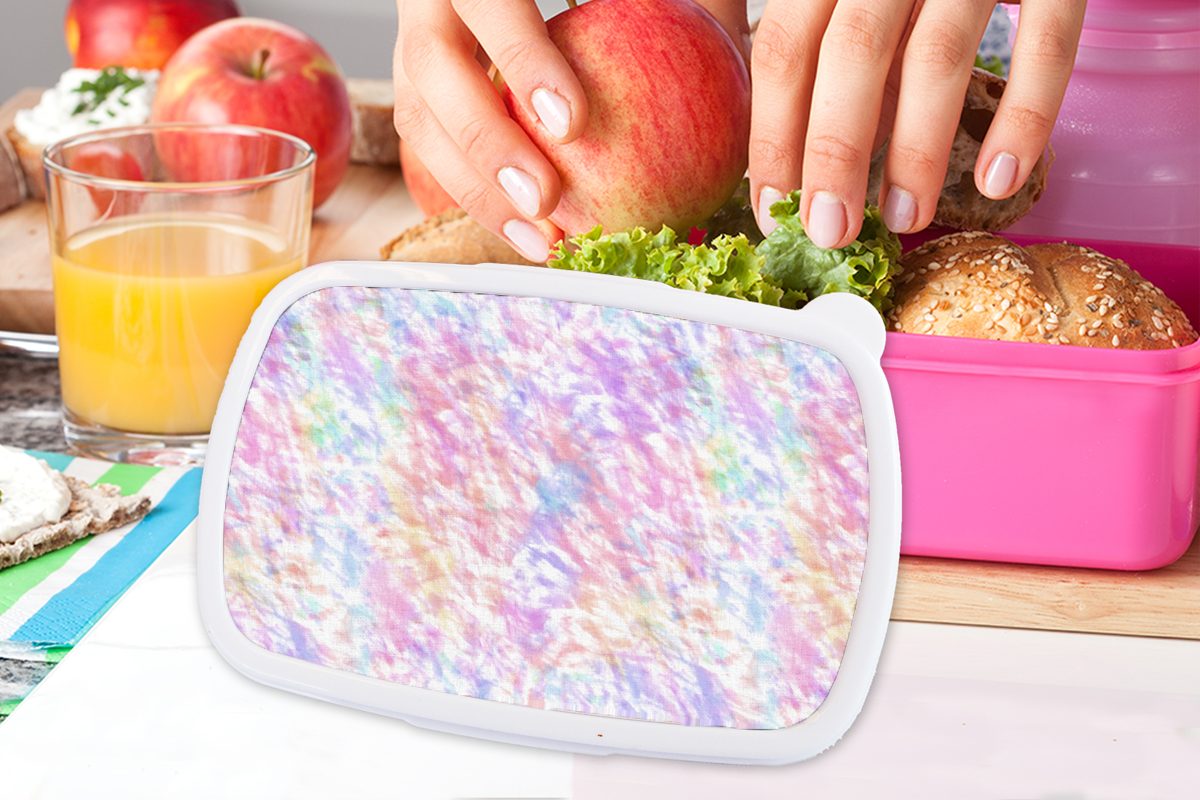 MuchoWow Regenbogen Lunchbox Farbe Brotbox - Krawattenfärbung, - Muster Kinder, Mädchen, Brotdose (2-tlg), Kunststoff rosa Snackbox, Erwachsene, für Kunststoff, -
