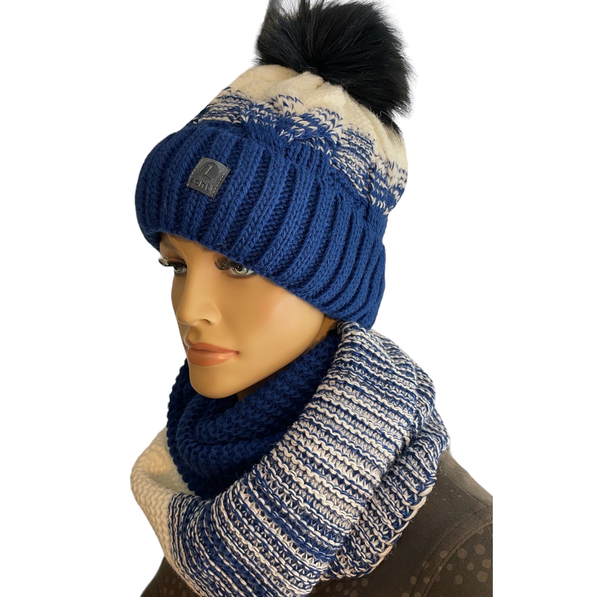 Kinder Mütze & Schal Set Mit Echtfell-Bommel - Winter Kombi