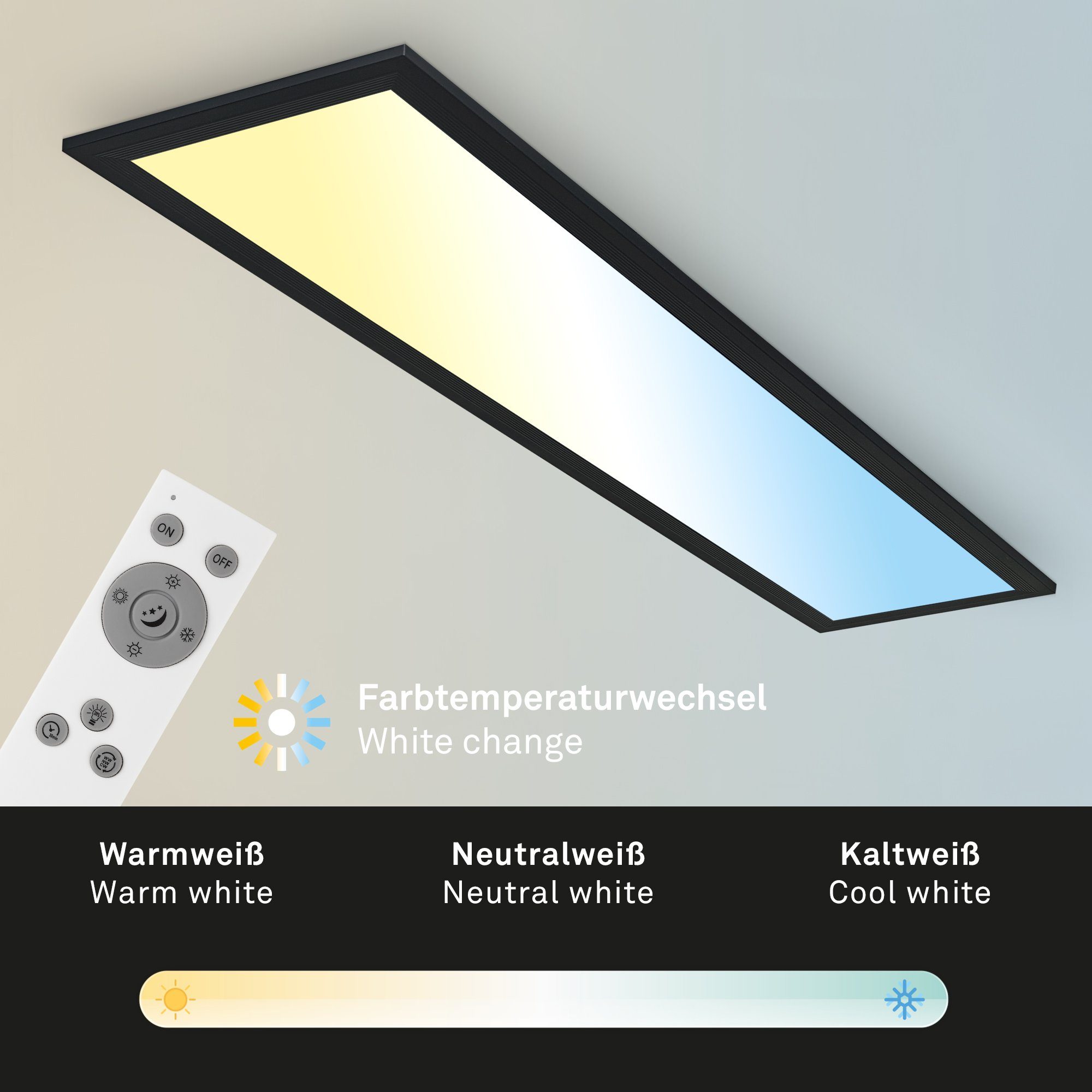 Briloner Leuchten Panel cm schwarz, verbaut, Außenwandleuchte, 2 Kaltweiß, Tageslichtweiß, Farbwechsler, fest LED Neutralweiß, IP44, x 19,5 inkl. LED/GU10, Warmweiß, 7399015