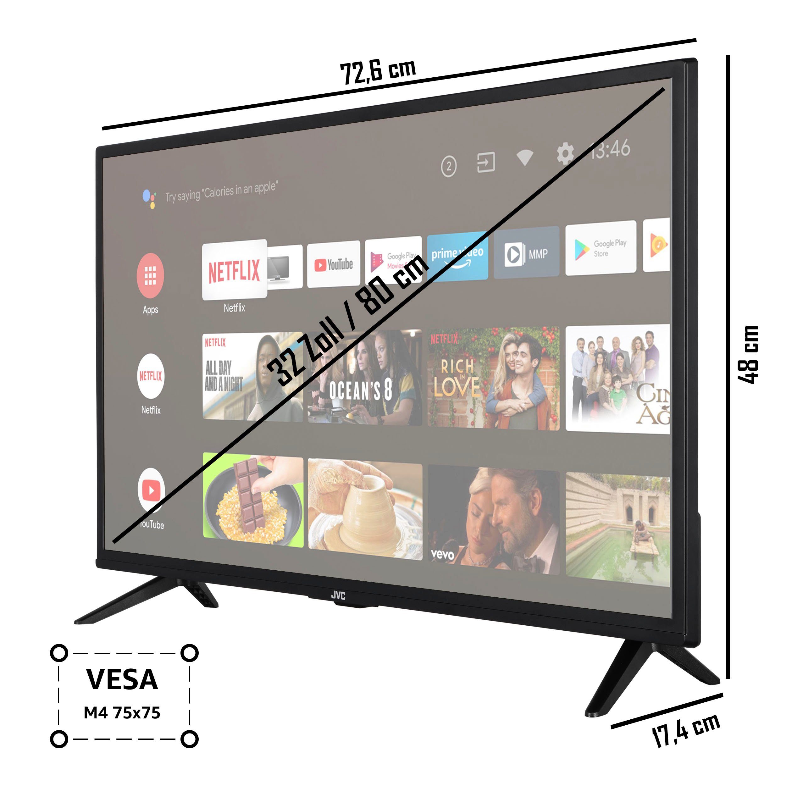 JVC LT-32VAH3255 LED-Fernseher (80 cm/32 HD Zoll, Android ready, TV, Smart-TV)