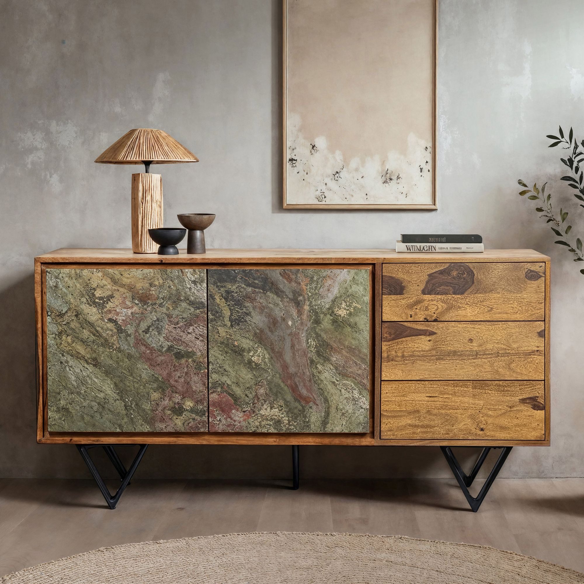 FINEBUY Sideboard FB111425 (150 cm Massivholz günstig online kaufen