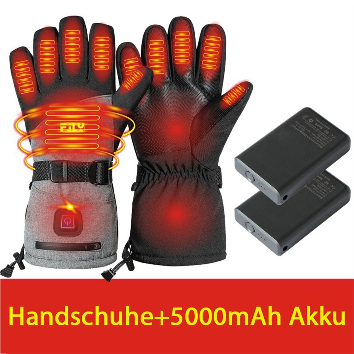 Außenbereich selected für graue +5000 und wasserdichte und carefully den Smart-Heizhandschuhe Schwarze Winter-Arbeitshandschuhe Warme Handschuhe mAh